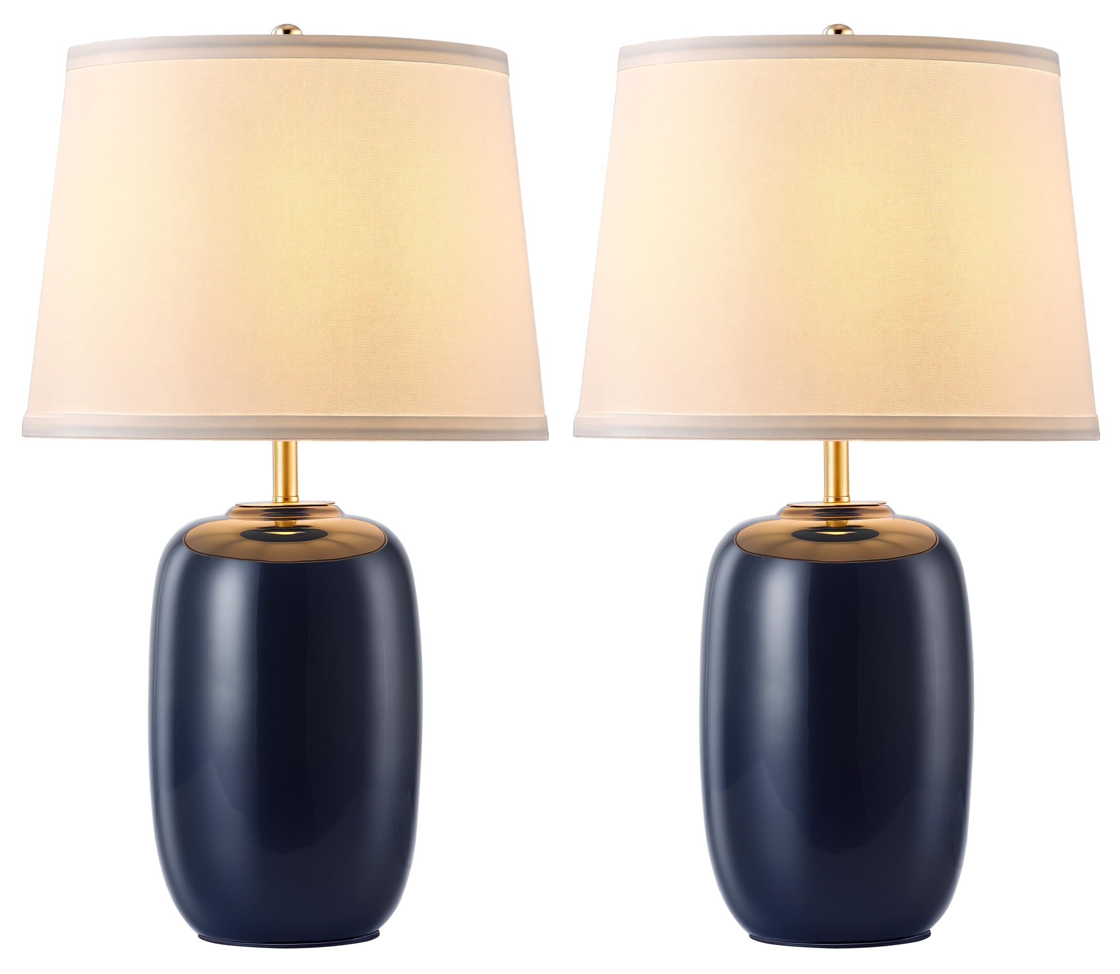 PUSU 22 Inch White Ceramic Table Lamps Set of 2, Fabric Lampshade Living Room Office Desk lamp, E26 Socket Rotary Switch Lighting for Bedroom, Nightstand, Reading, Office, Study, Corner, Home Decor