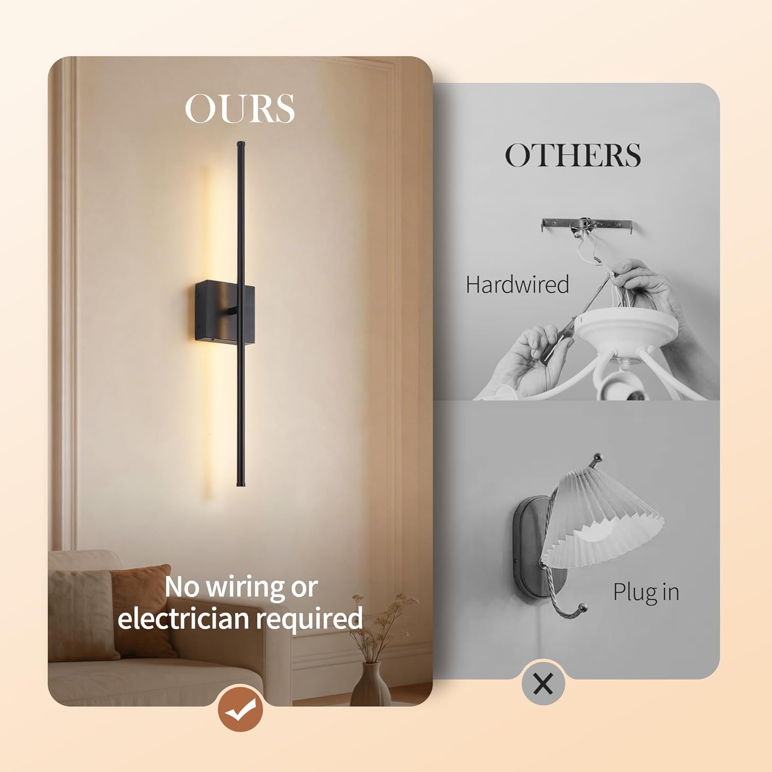 KARTOOSH 28.3 Inch Wall Sconces Battery Operated for Bedroom Hallway, Rechargeable Wireless Wall Lamp Set of 2, 3000K Warm White Dimmable Wall Light w/Remote Timer Memory Indoor Sconce Decor, Black