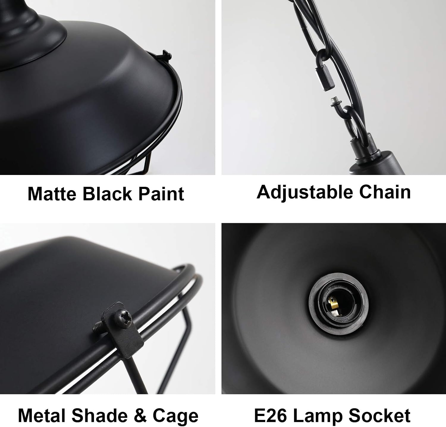 Industrial Pendant Lights 2 Pack Farmhouse Pendant Lights with Adjustable Chain, D10.2 Rustic Pendant Lighting Barn Black Metal Hanging Lights with Wire Cage for Kitchen Island Dining Room