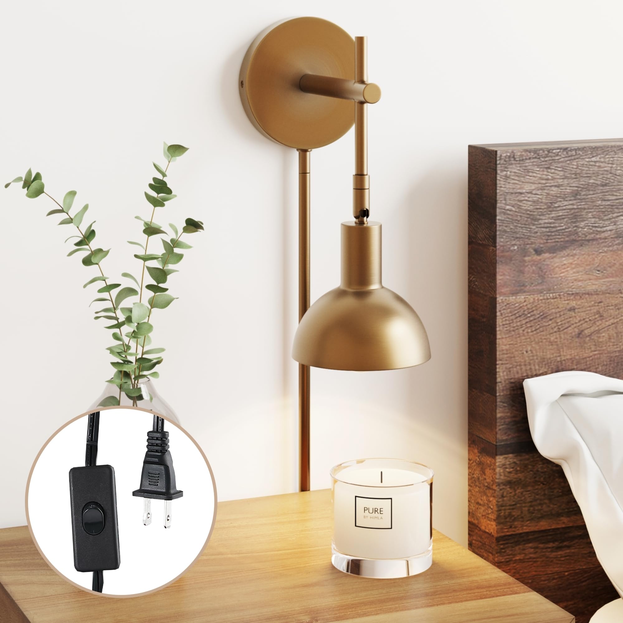 Nathan James Tamlin Wall Light Fixture, Wall Mounted 1-Light Lamp, Plugin Sconce with On/Off Switch for Living Room, Reading Nook or Bedroom, Vintage Brass/Matte Black