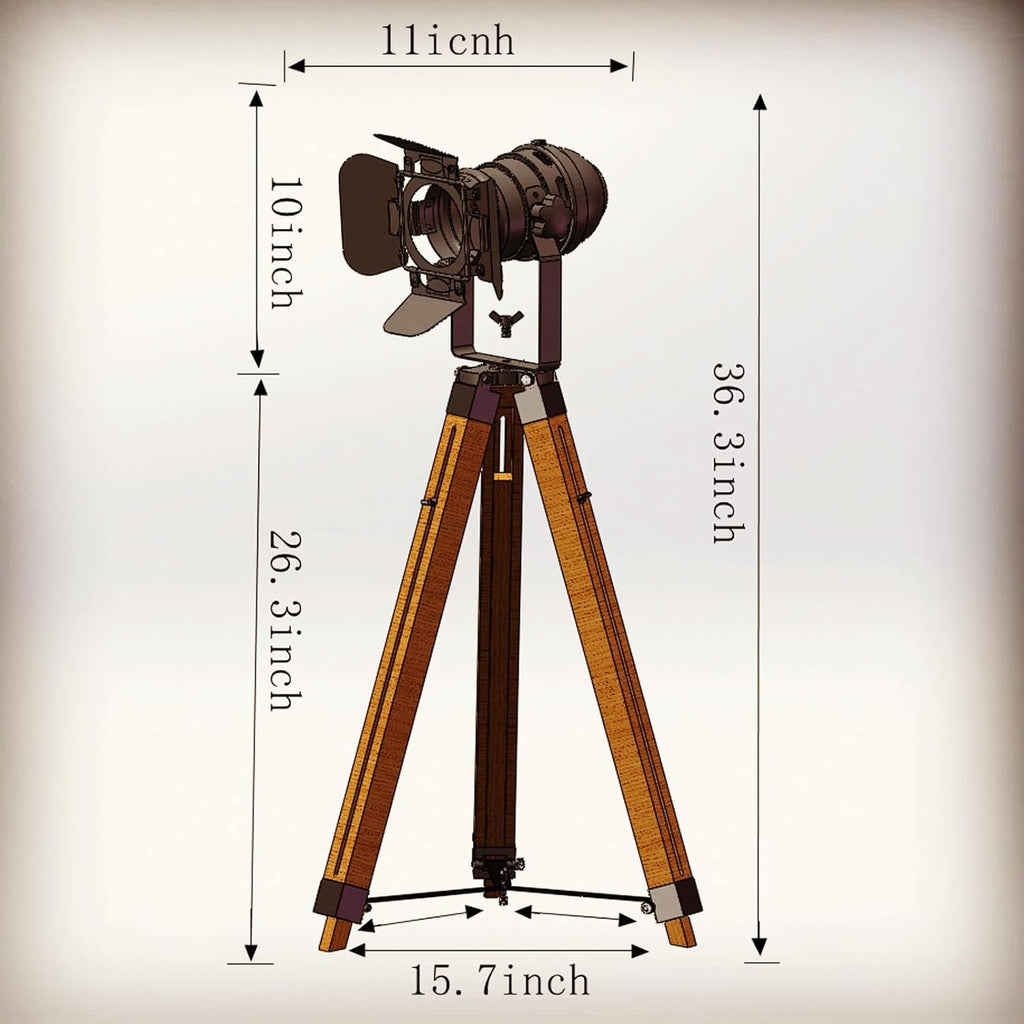 Industrial Tripod Floor Lamp for Living Room Weather Wood Standing Large Lighting Black Adjustable Cinema Metal Lampshade Studio Lights E27 Socket Retro Floor Light for Bedroom Office Reading