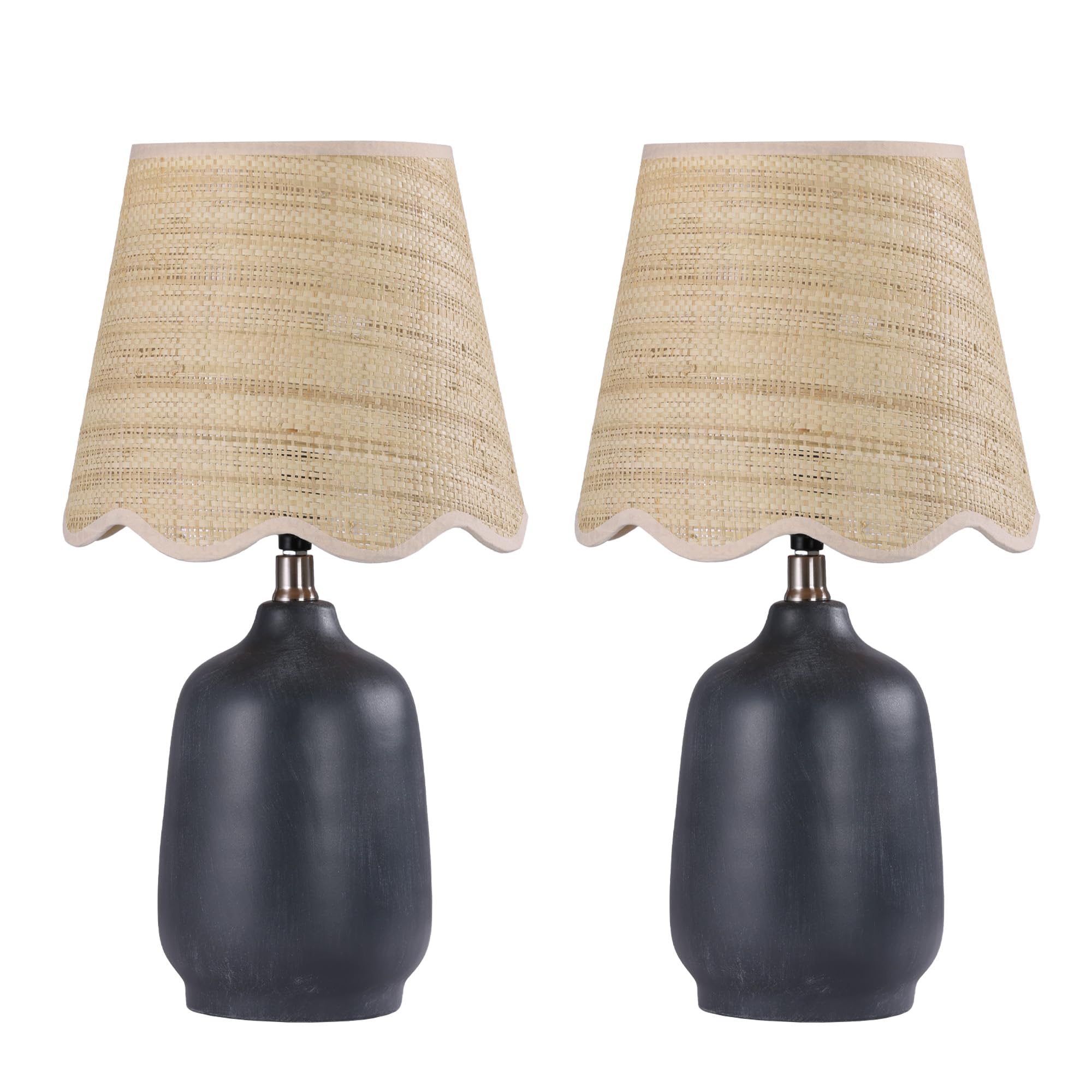 Pia Ricco 19" Modern Ceramic Table Lamp for Living Room Cream Base Desk Lamps for Bedroom Farmhouse Bedside Nightstand Lamp End Table Lamps,Beige,Rattan Shade