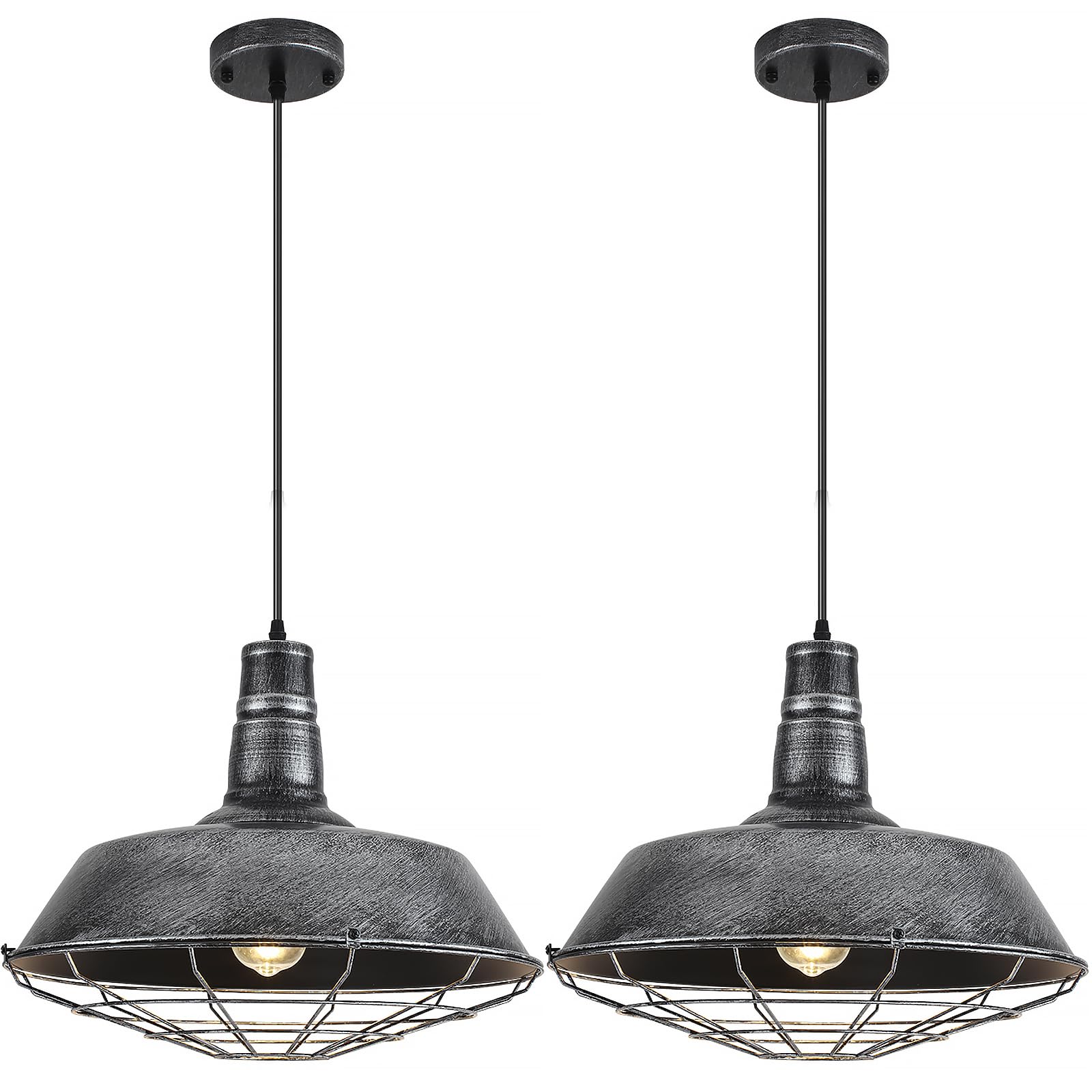 Brass Industrial Pendant Lights 2 Packs, 18.1 Inch Oversized Farmhouse Vintage Pendant Light, Black and Brass Barn Pendant Light with Wire Cage, Island Pendant Lights for Kitchen Warehouse