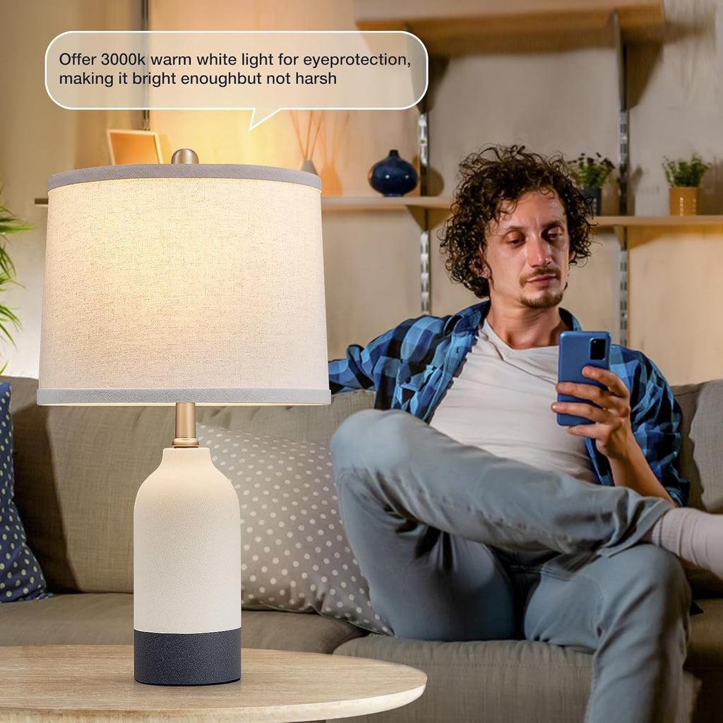 Modern Ceramic Table Lamp Set of 2, Adjustable Color Temperature Bedside Lamps for Night Stands with Fabric Drum Shade, Nightstand Lamps for Bedroom, Living Room, Desk, Includes 2 Bulbs (21.4")