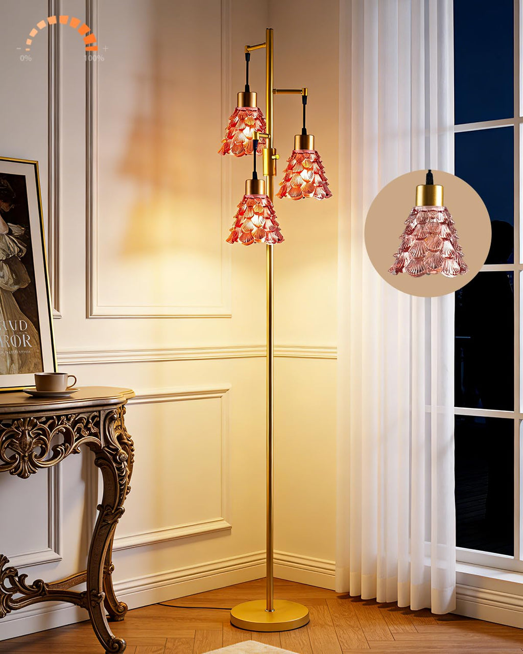 3 Globe Dimmable Tripod Floor Lamp, Mid Century Standing Lamps with 3Pcs 3000K Bulbs Included, Modern Tall Lamp for Living Room Bedroom Office-Gold