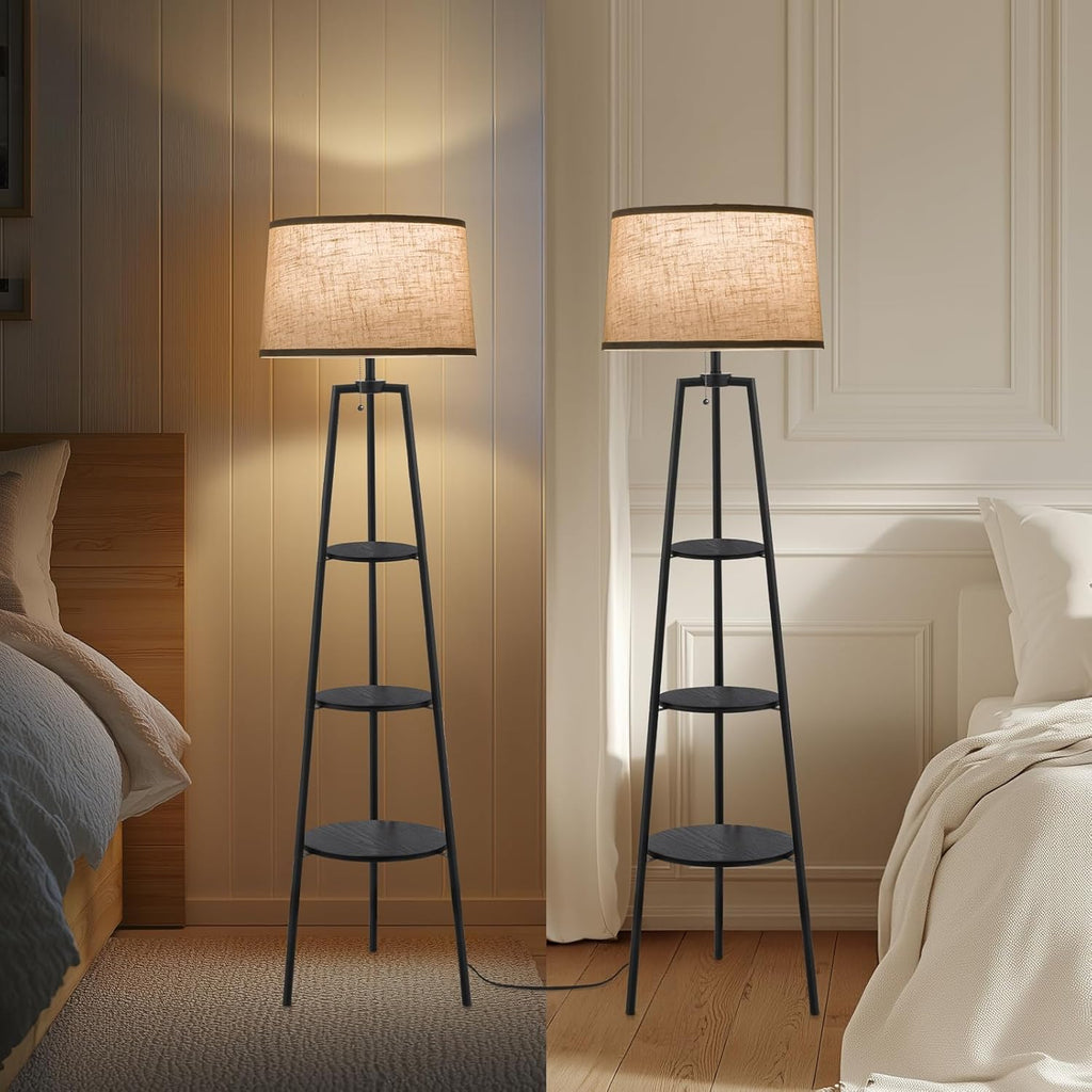 EOEYYOYB 3 Tier Shelf Floor Lamps for Living Room, Modern Standing Lamp with 3 Color Temperature Led Bulb, Tall Lamps for Bedroom and Office, Black