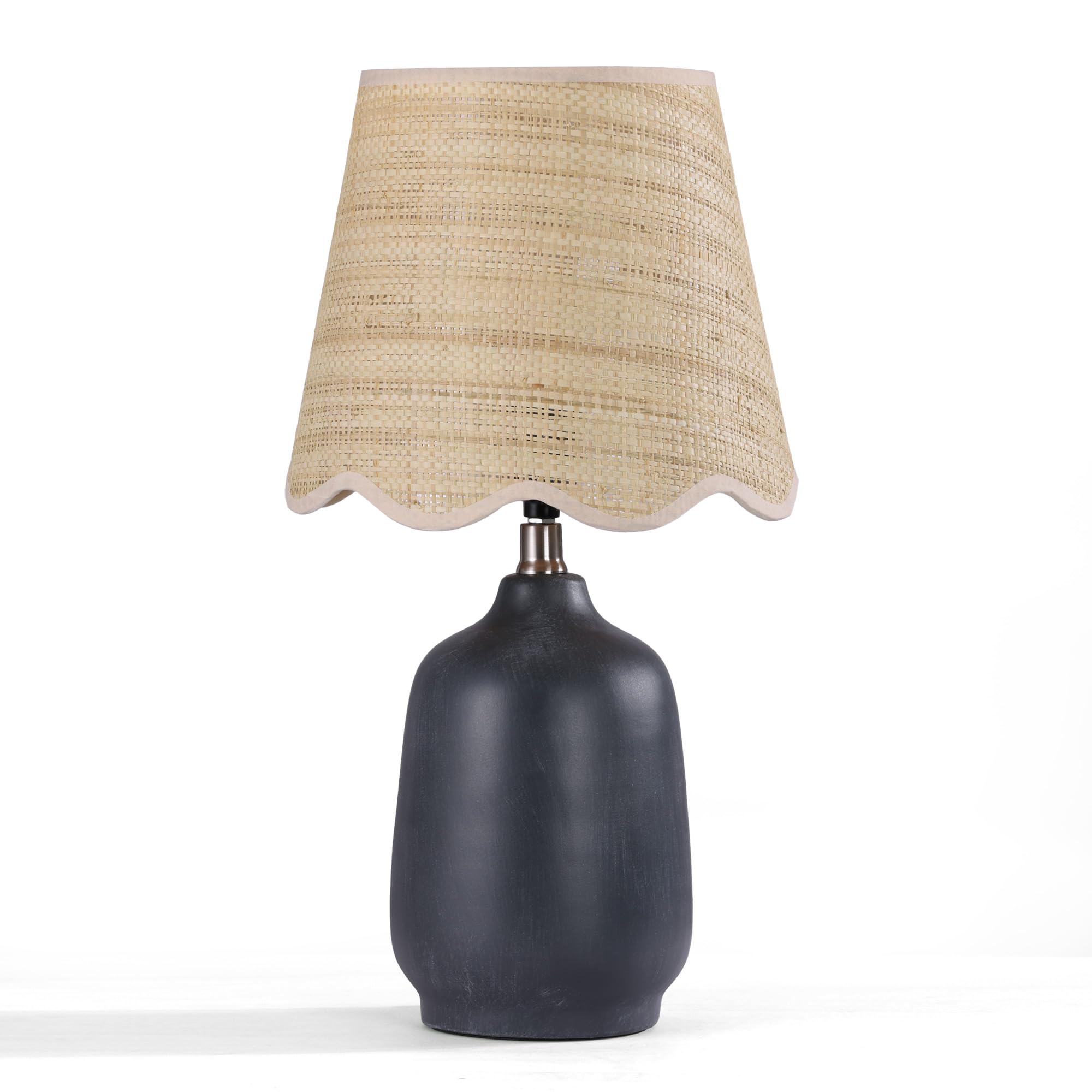 Pia Ricco 19" Modern Ceramic Table Lamp for Living Room Cream Base Desk Lamps for Bedroom Farmhouse Bedside Nightstand Lamp End Table Lamps,Beige,Rattan Shade