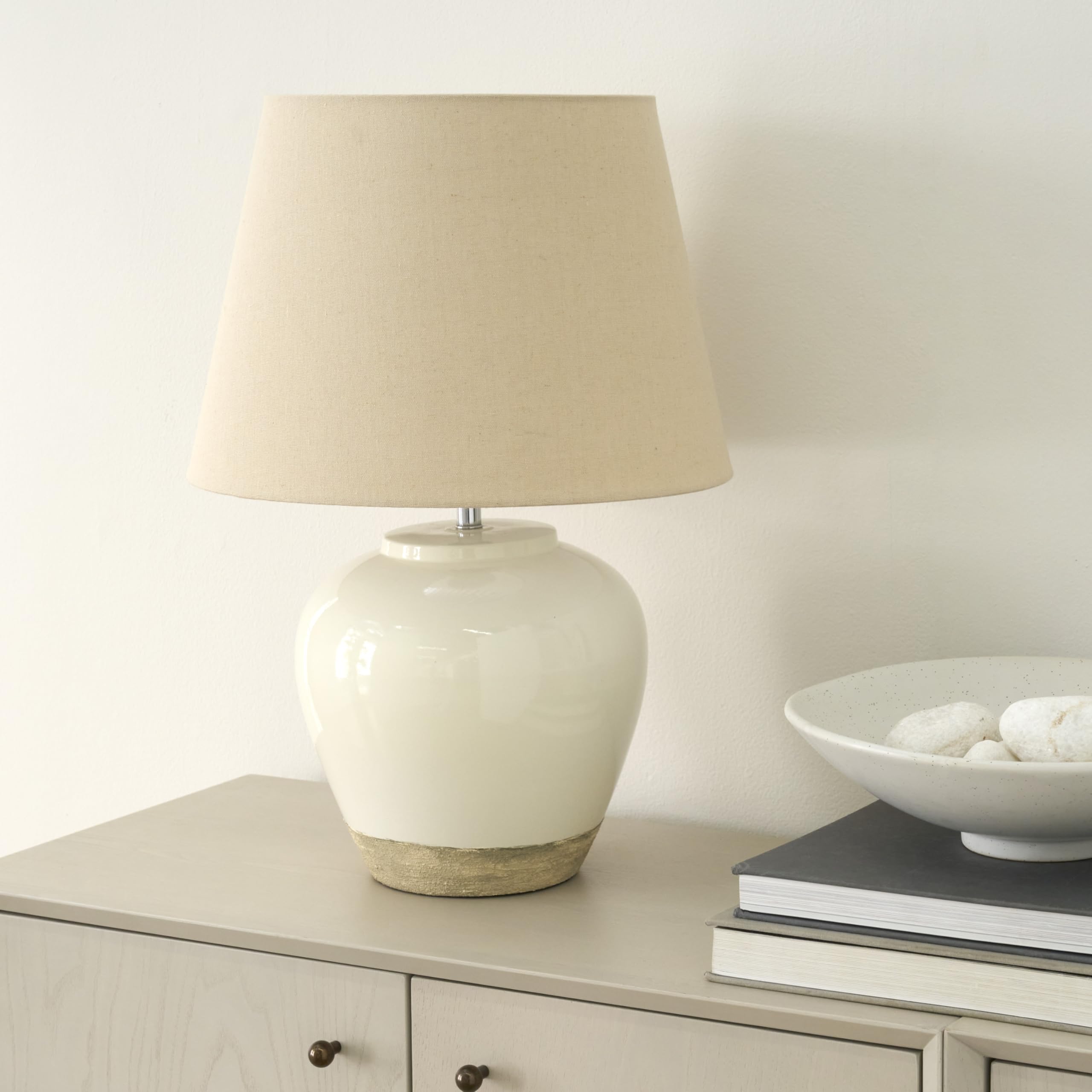 Nourison Home 20" Rustic Terracotta Ceramic Table Lamp with Fabric Shade, Bedside Nightstand Lamp for Bedroom, Living Room, Entryway
