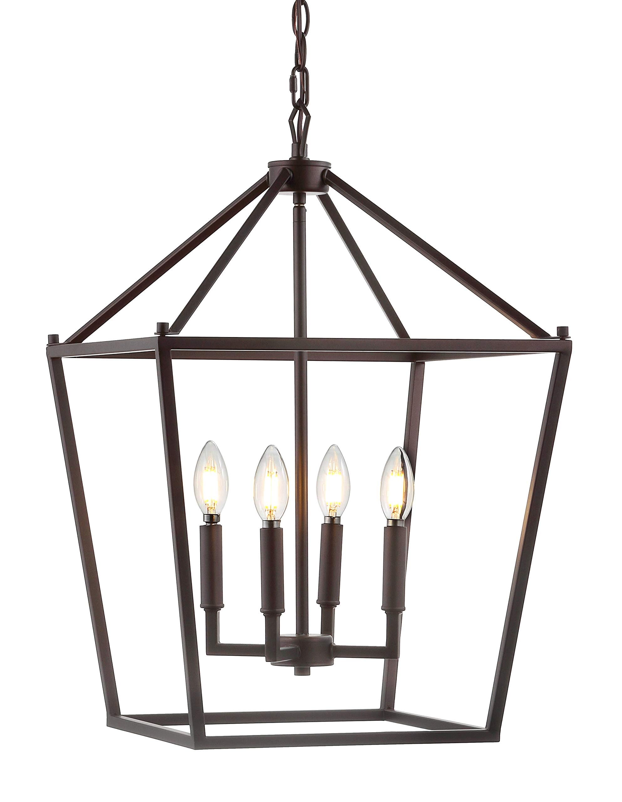 JONATHAN Y 20" Oil Rubbed Bronze Lantern Pendant Light, 8-Light Pagoda Style Metal Cage Farmhouse Hanging Ceiling Fixture for Kitchen Island, LED Bulb Included (JYL7438A)