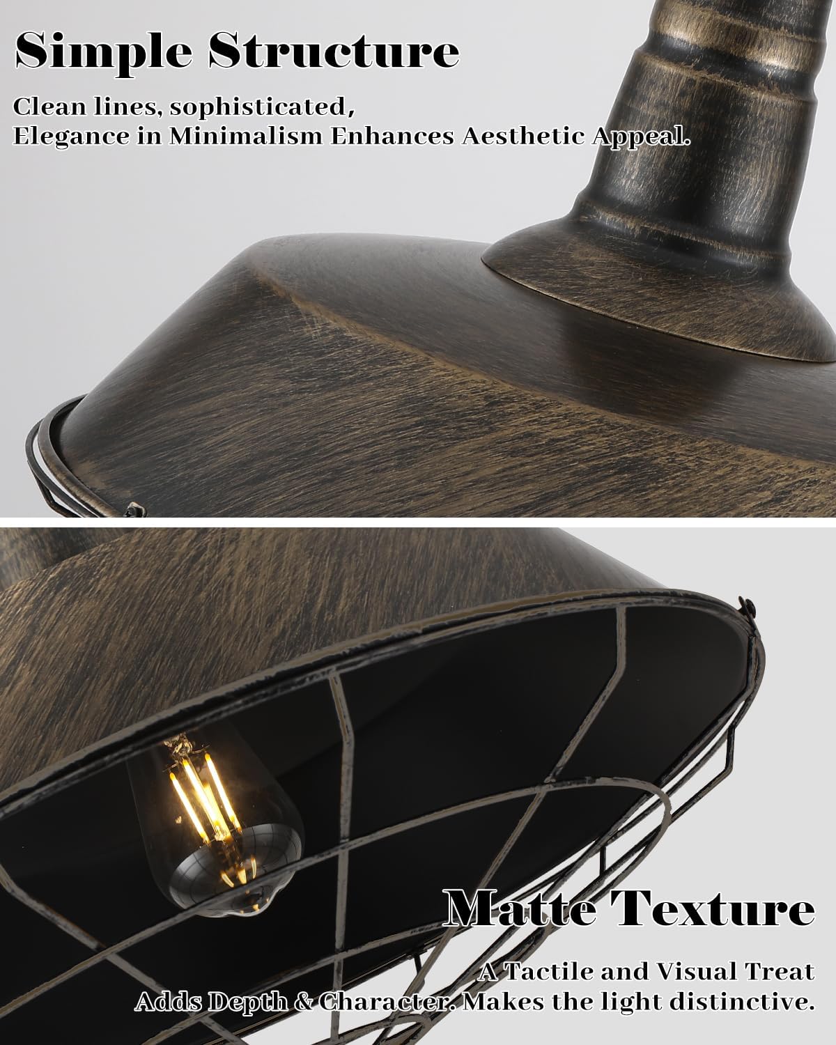 Brass Industrial Pendant Lights 2 Packs, 18.1 Inch Oversized Farmhouse Vintage Pendant Light, Black and Brass Barn Pendant Light with Wire Cage, Island Pendant Lights for Kitchen Warehouse