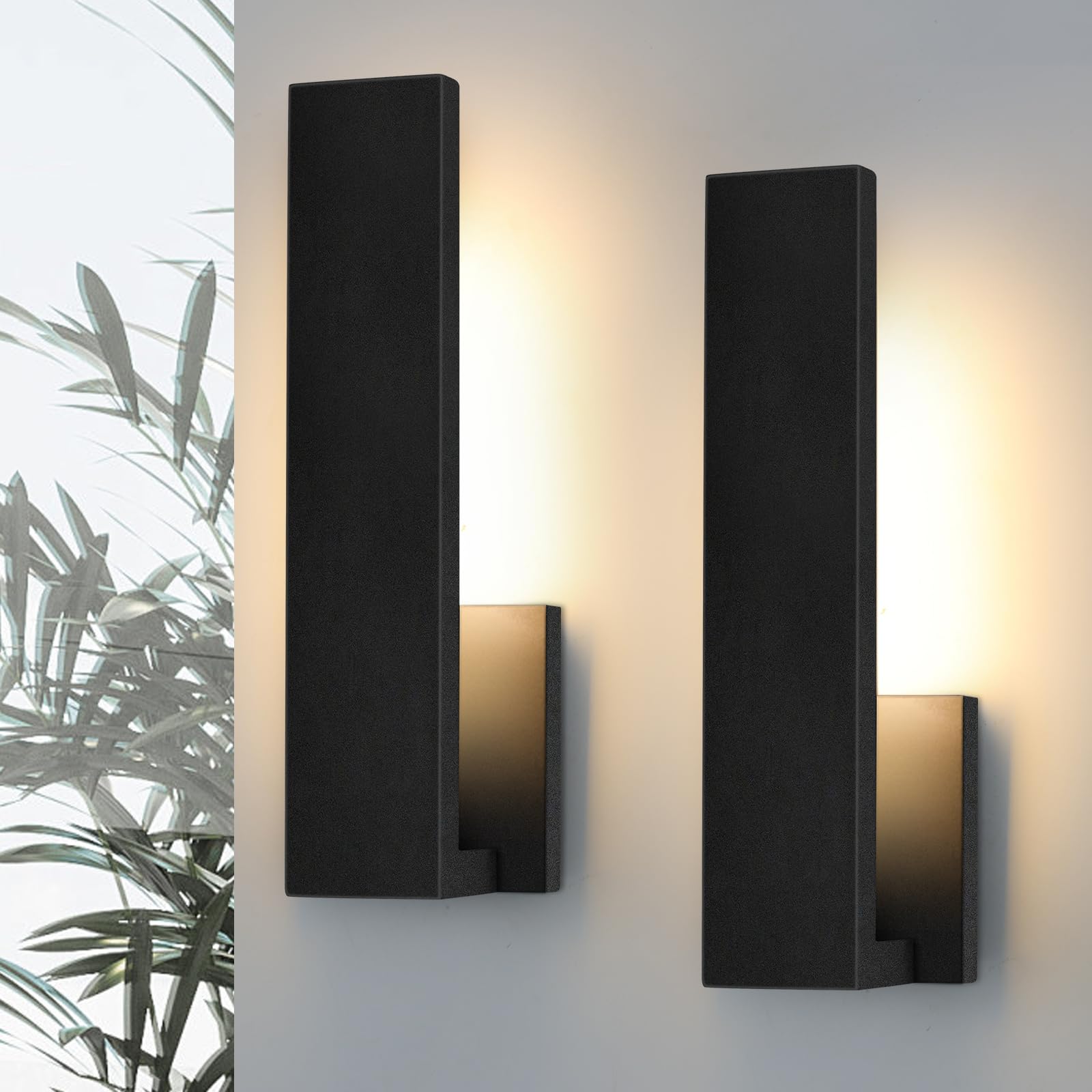 Set of 2 18W Matte Black Aluminum Waterproof LED Wall Sconces, Hardwired Indoor Outdoor Wall Lights for Bedroom Bathroom Porch Stairway Office Living Room