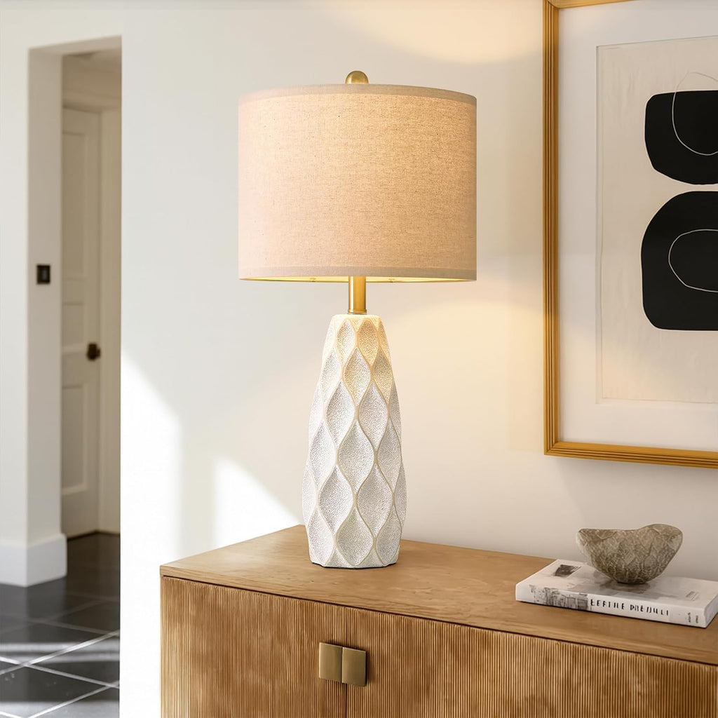 Set of 2 27.5" White Ceramic Table Lamps, Modern Boho Farmhouse Vintage Bedside Lights for Living Room Bedroom Nightstand Decor & Gifts