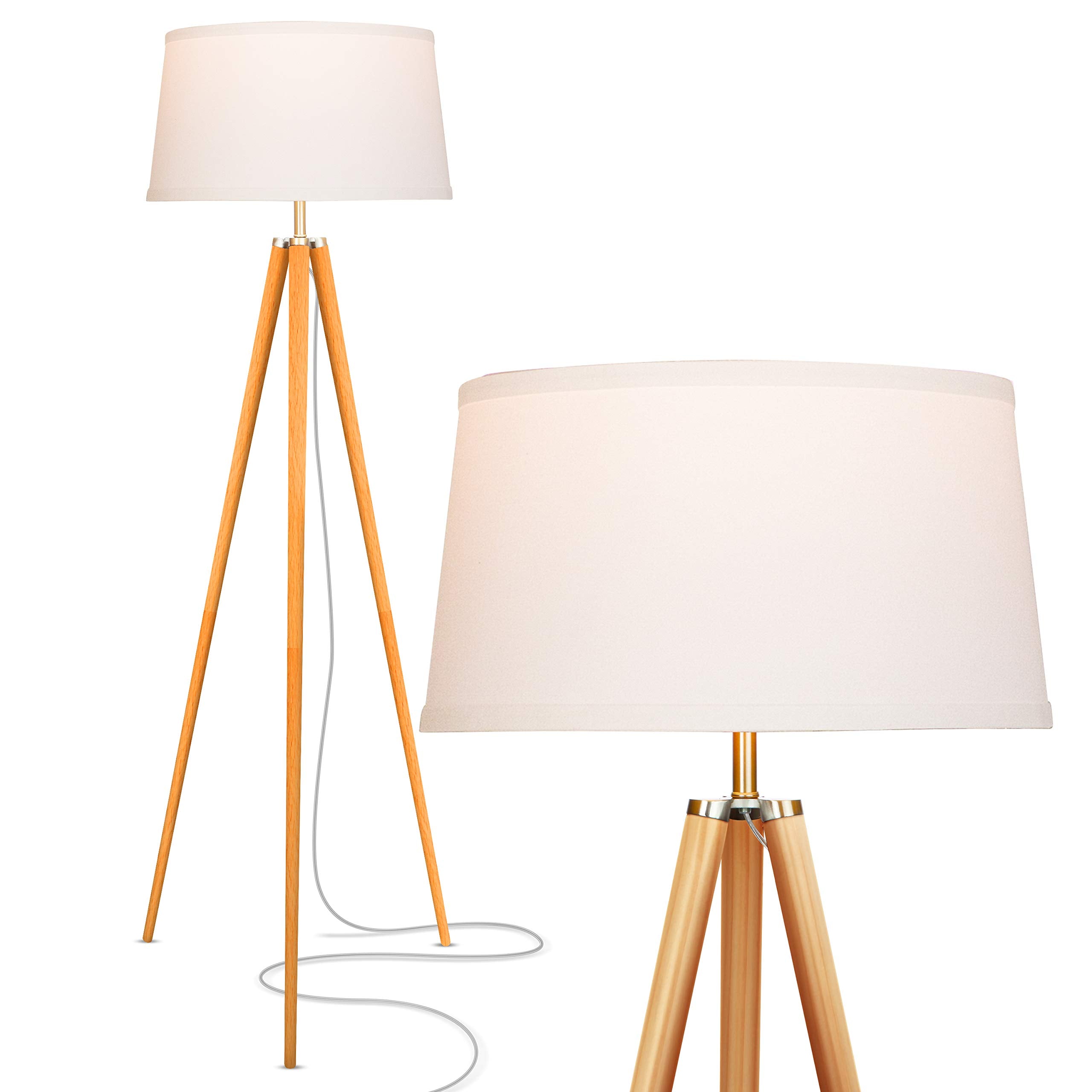 Brightech Emma LED Floor Lamp, Tall Lamp with Wood Legs, Mid-Century Modern Standing Lamp for Bedroom Reading, Tripod Lamp for Living Rooms & Offices, Great Living Room Decor - Walnut Brown