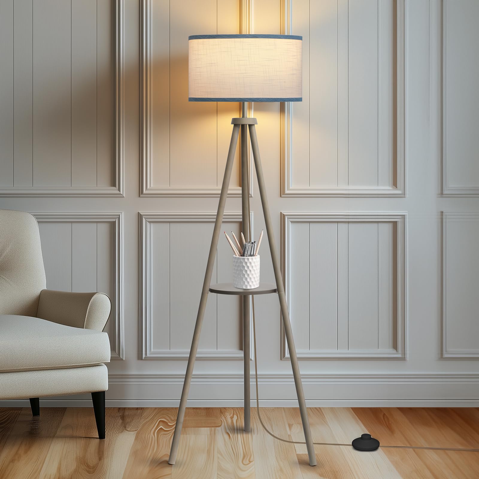 EOEYYOYB Floor Lamp with 3 Light Modes Adjustable– Wood Tripod Floor Lamp Modern LED Standing Lamps with Dimmable Brightness, Perfect for Living Room, Bedroom, and Office, Juglans Nigra
