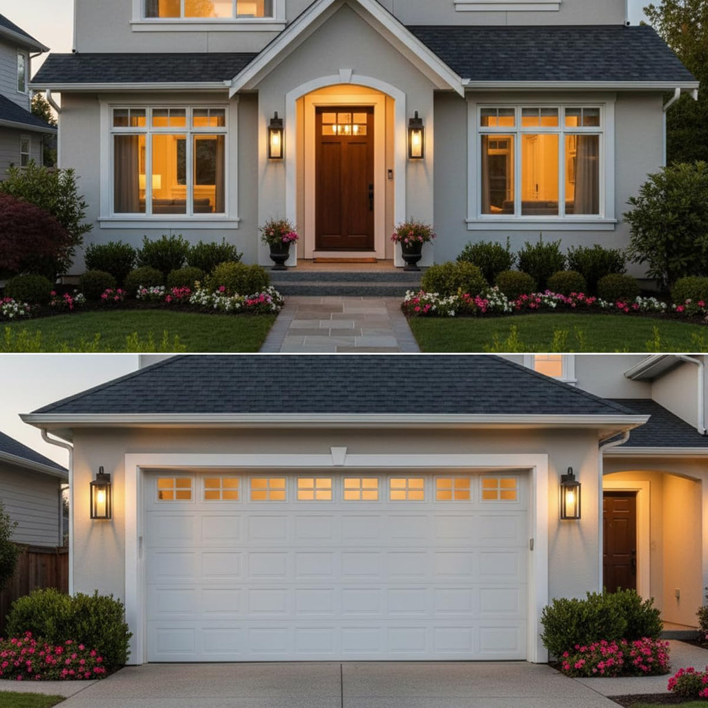 2-Pack 17" Black Modern Farmhouse Waterproof Outdoor Wall Sconces, Anti-Rust Clear Glass Porch Coach Lights for Garage & House Exterior