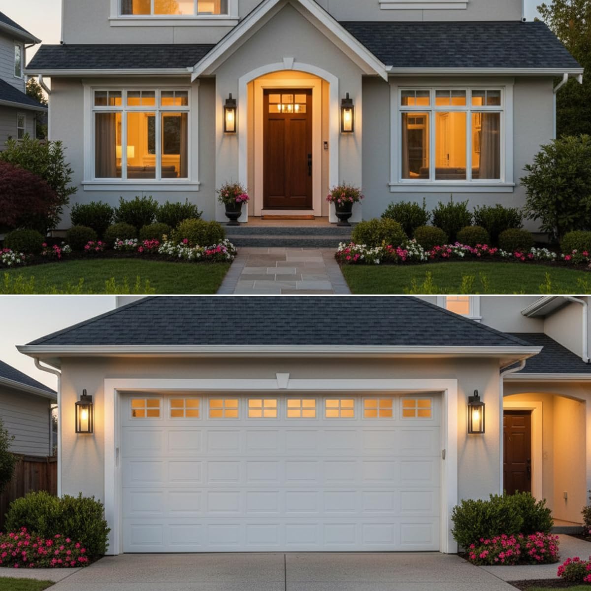 2-Pack 17" Black Modern Farmhouse Waterproof Outdoor Wall Sconces, Anti-Rust Clear Glass Porch Coach Lights for Garage & House Exterior