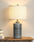 Modern Ceramic Table Lamp, 24.5" Living Room Lamps 3-Way Dimmable Gray Nightstand Lamp with White Shade|Tall Bedside Lamp Desk Decor Lamps for Bedrooms Farmhouse Office End Table Lamps(Bulb Included)