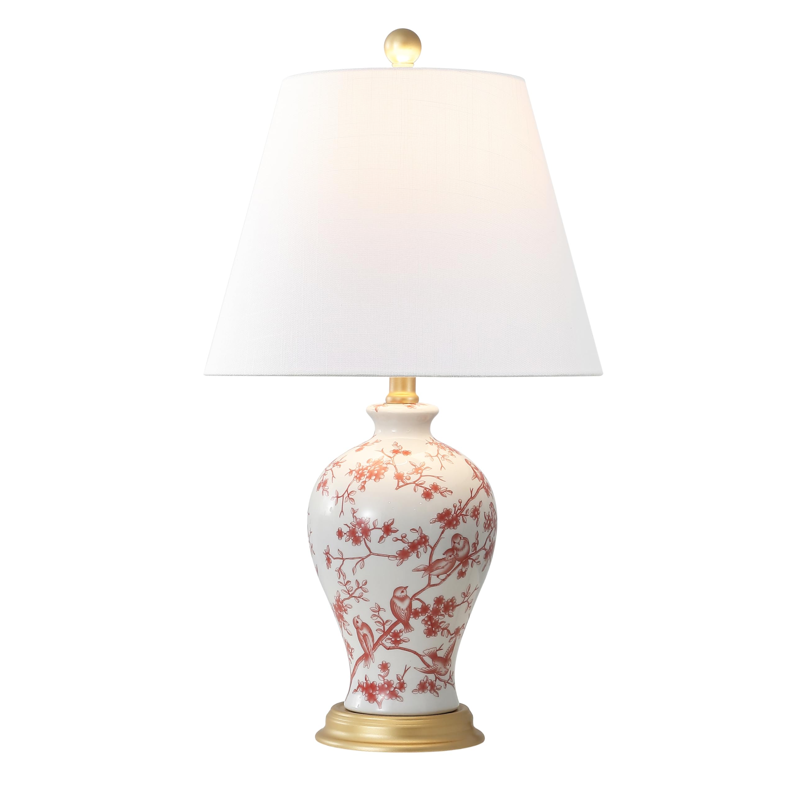 JONATHAN Y 24" Multi-Colored/Gold French Country Ceramic Floral Urn Table Lamp, White Linen Shade, Chinoiserie Ginger Jar Bedside Lamp for Living Room Bedroom, LED Bulb JYL3009A