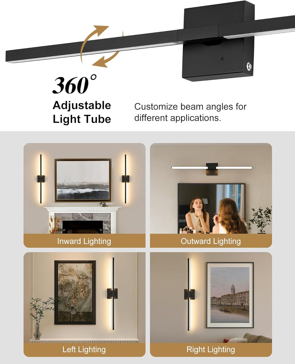 Rayogale Rechargeable Battery Operated Wall Sconce with Remote Control | Black 3000/4500/6000K Dimmable 8000mAh Wireless Wall Sconces Set of Two with Timer for Living Room, Bedroom, 24 Inch