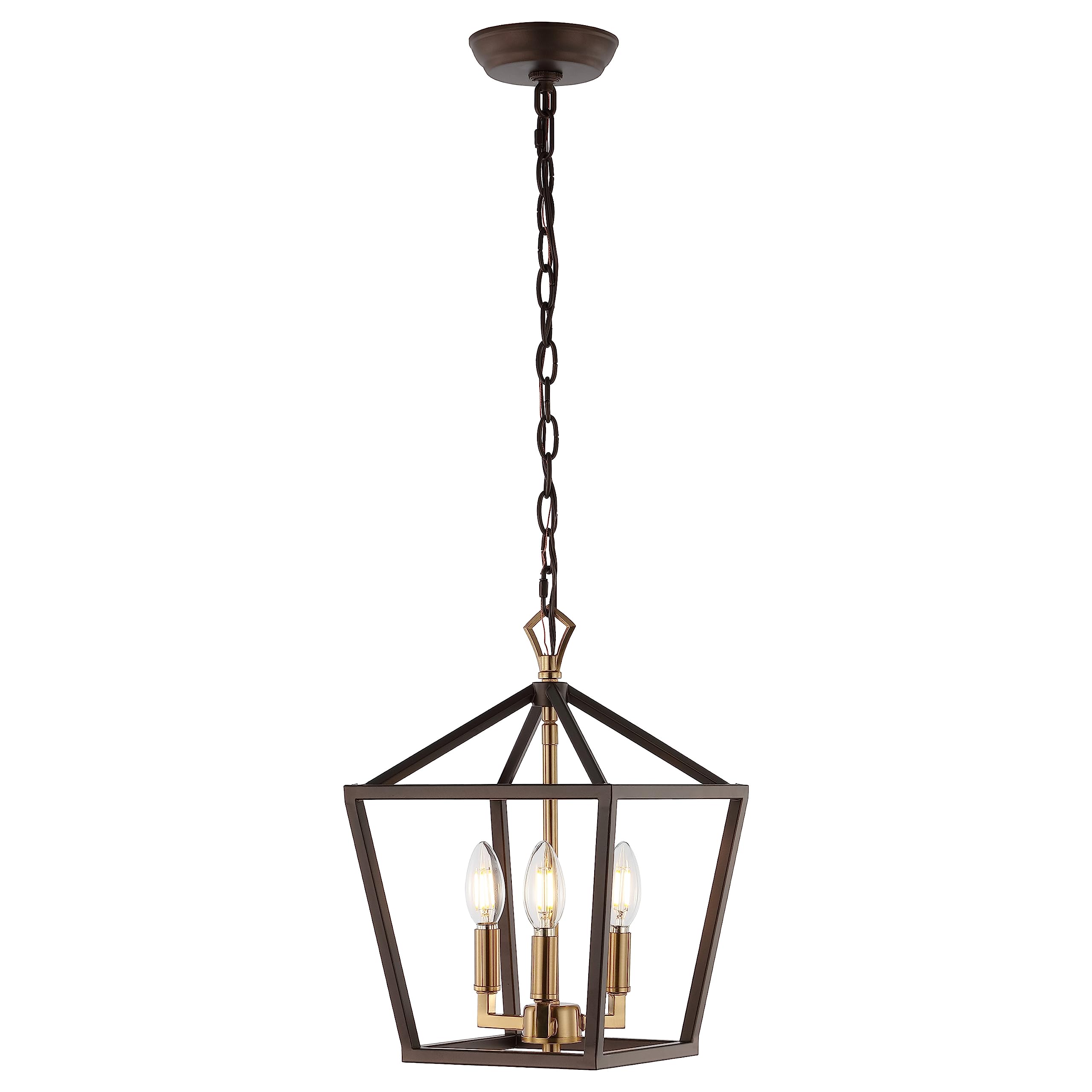 JONATHAN Y 20" Oil Rubbed Bronze Lantern Pendant Light, 8-Light Pagoda Style Metal Cage Farmhouse Hanging Ceiling Fixture for Kitchen Island, LED Bulb Included (JYL7438A)