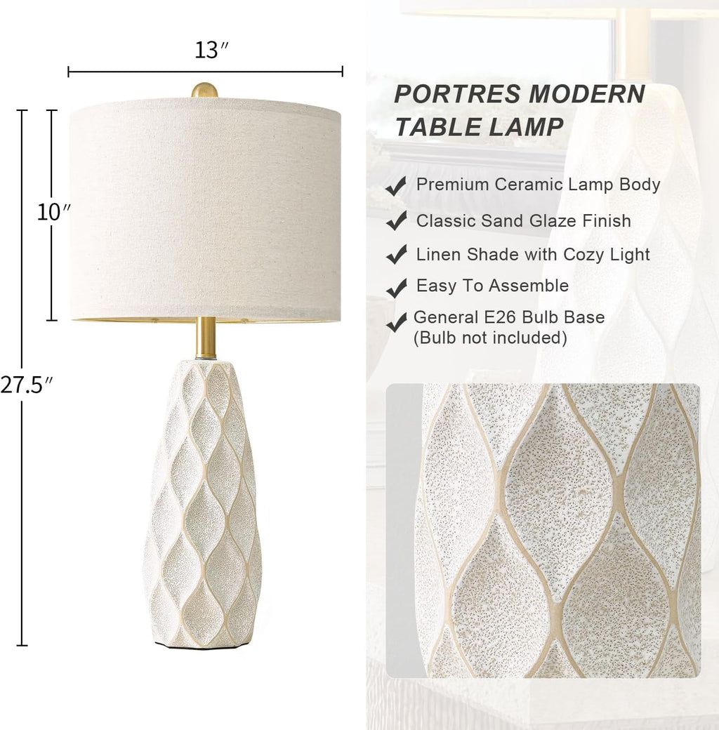 Set of 2 27.5" White Ceramic Table Lamps, Modern Boho Farmhouse Vintage Bedside Lights for Living Room Bedroom Nightstand Decor & Gifts