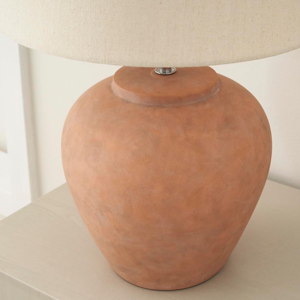 Nourison Home 20" Rustic Terracotta Ceramic Table Lamp with Fabric Shade, Bedside Nightstand Lamp for Bedroom, Living Room, Entryway