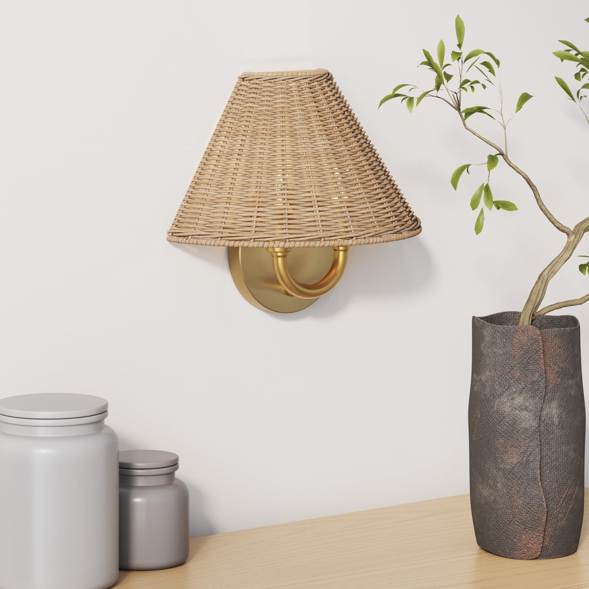 Nathan James Tamlin Wall Light Fixture, Wall Mounted 1-Light Lamp, Plugin Sconce with On/Off Switch for Living Room, Reading Nook or Bedroom, Vintage Brass/Matte Black