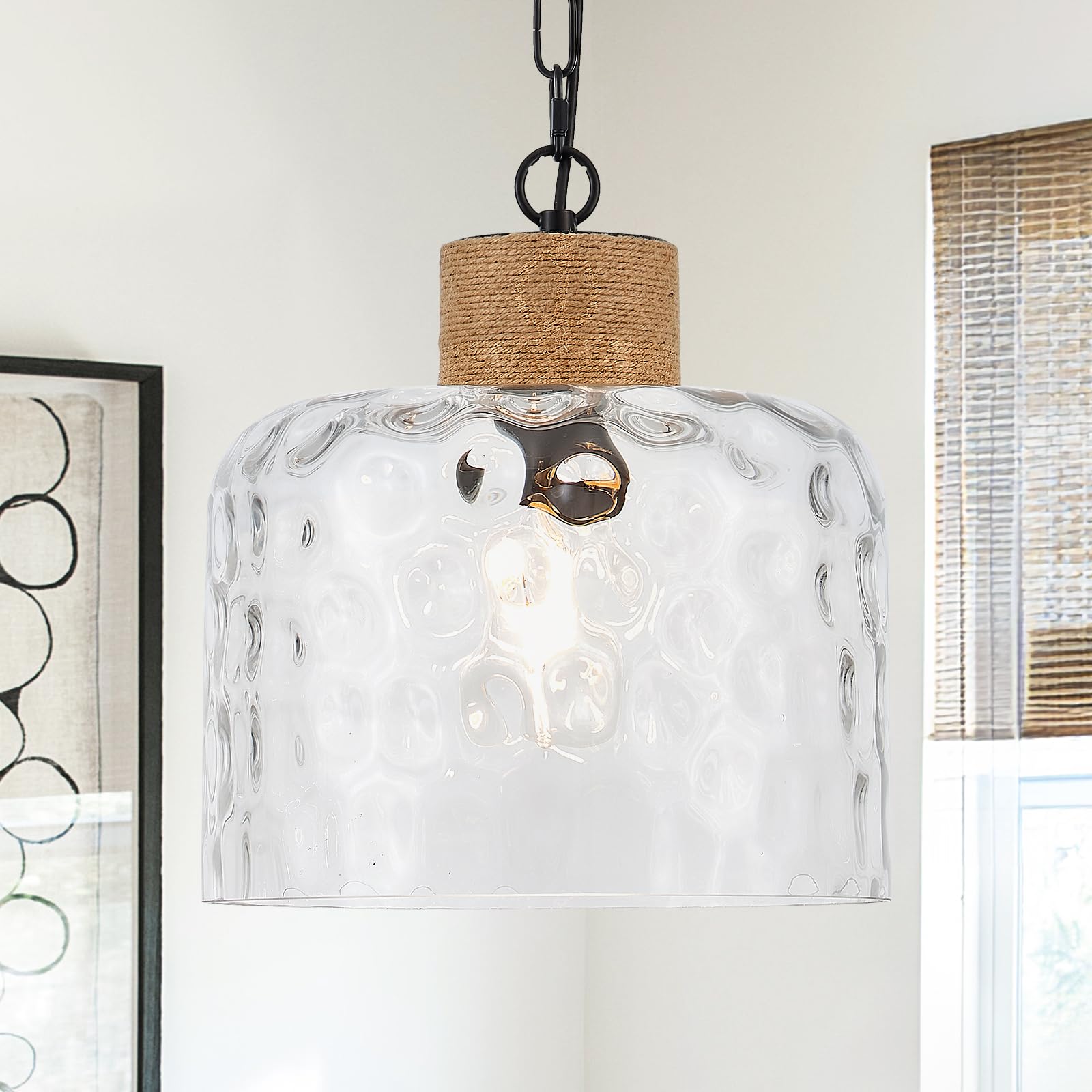 VILUXY Black Pendant Lights Kitchen Island Farmhouse Seeded Glass 1-Light Dining Room Pendant Lamp Fixtures Metal Cage Hanging Lights for Over Sink