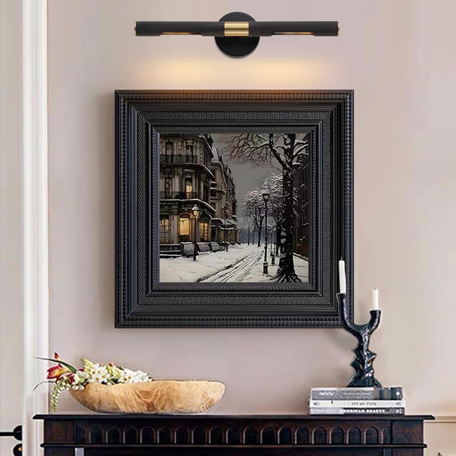 Modern Picture Light 19 inches Brushed Brass Gold Black Wall Sconce with Knurled Texture Cylinder Metal Shades Rotatable 360°Indoor Wall Lighting Fixture for Bathroom Vanity Lights Bedroom