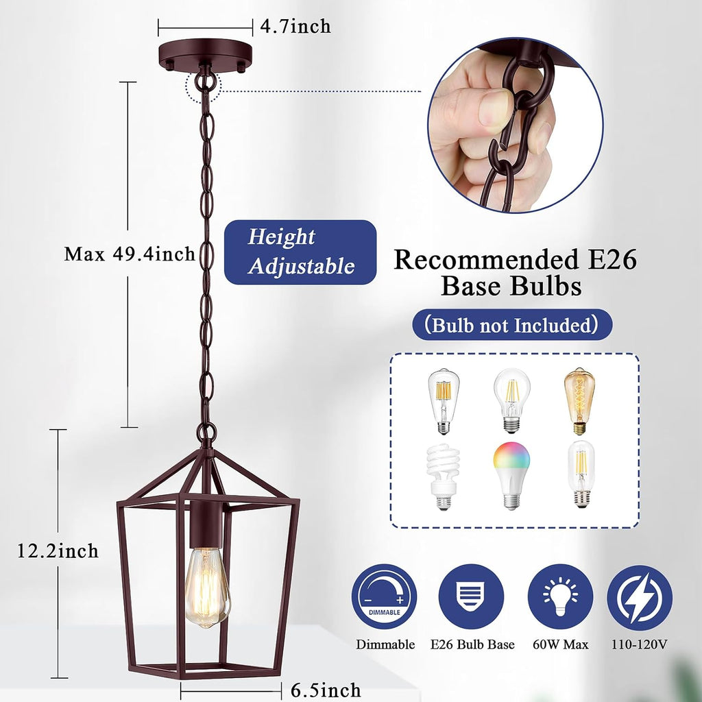 Sheetea 2-Pack Farmhouse Pendant Lights Kitchen Island, Pendant Light Fixtures Hanging Lamp for Dining Room, Modern Kitchen Pendant Lighting Over Island, Metal Cage Design, Brown