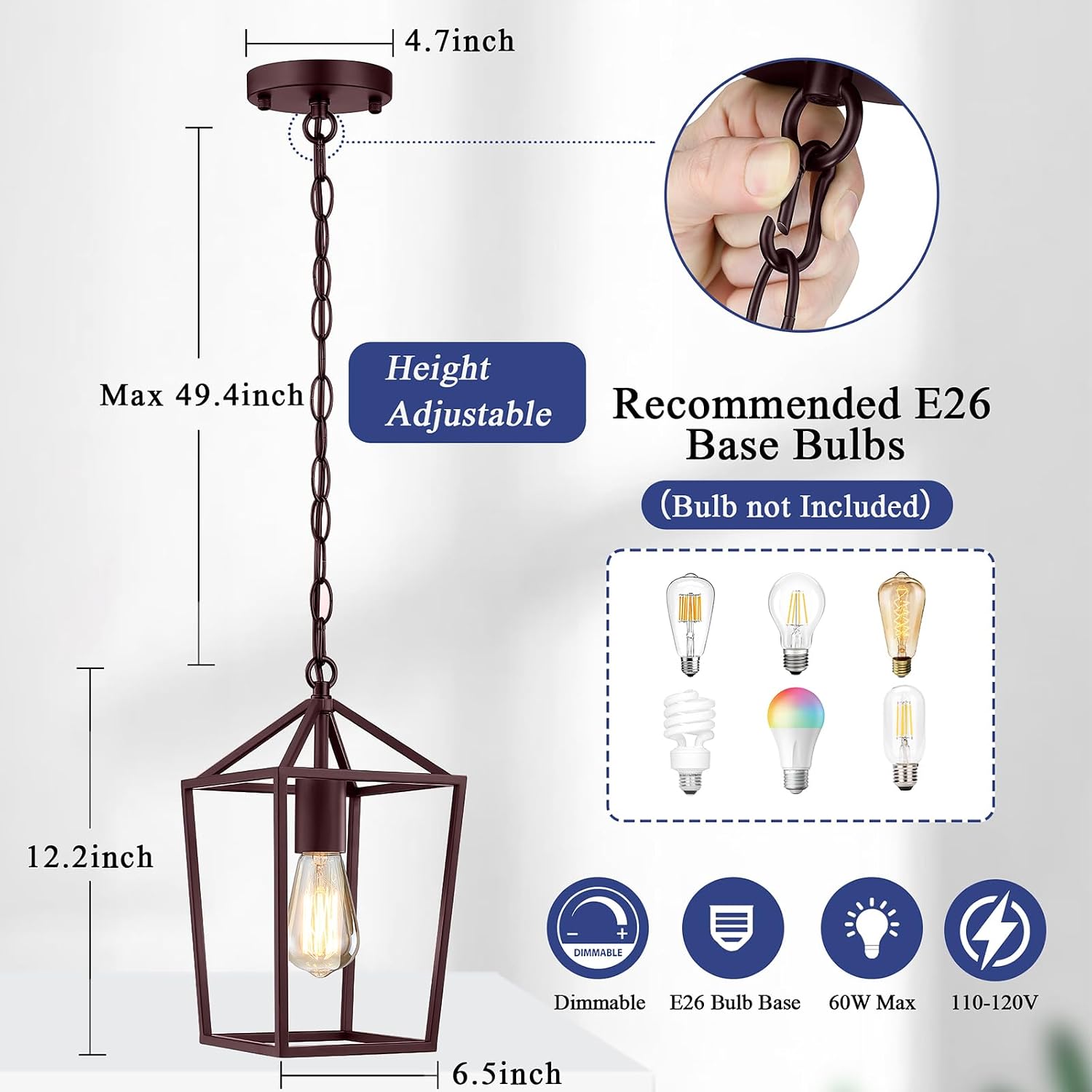 Sheetea 2-Pack Farmhouse Pendant Lights Kitchen Island, Pendant Light Fixtures Hanging Lamp for Dining Room, Modern Kitchen Pendant Lighting Over Island, Metal Cage Design, Brown
