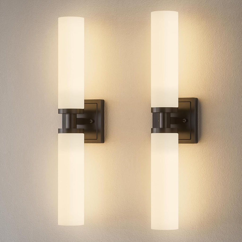 Black Wall Sconces Set of Two, Modern Bathroom Sconce with Frosted Glass, Hardwired Wall Light Fixtures for Bathroom Living Room Bedroom Hallway (Bulbs Not Included)