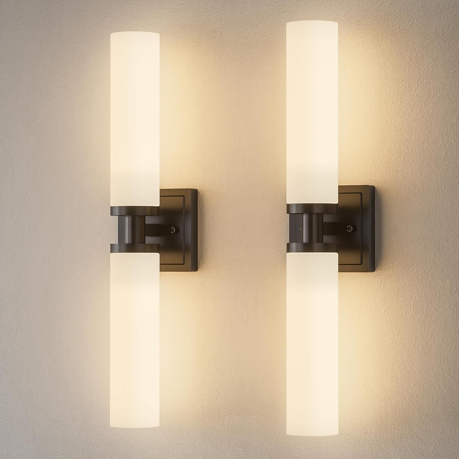 Black Wall Sconces Set of Two, Modern Bathroom Sconce with Frosted Glass, Hardwired Wall Light Fixtures for Bathroom Living Room Bedroom Hallway (Bulbs Not Included)