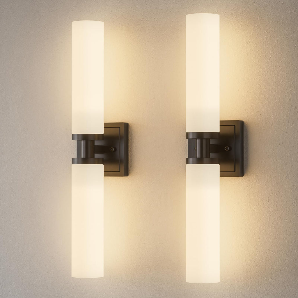Black Wall Sconces Set of Two, Modern Bathroom Sconce with Frosted Glass, Hardwired Wall Light Fixtures for Bathroom Living Room Bedroom Hallway (Bulbs Not Included)