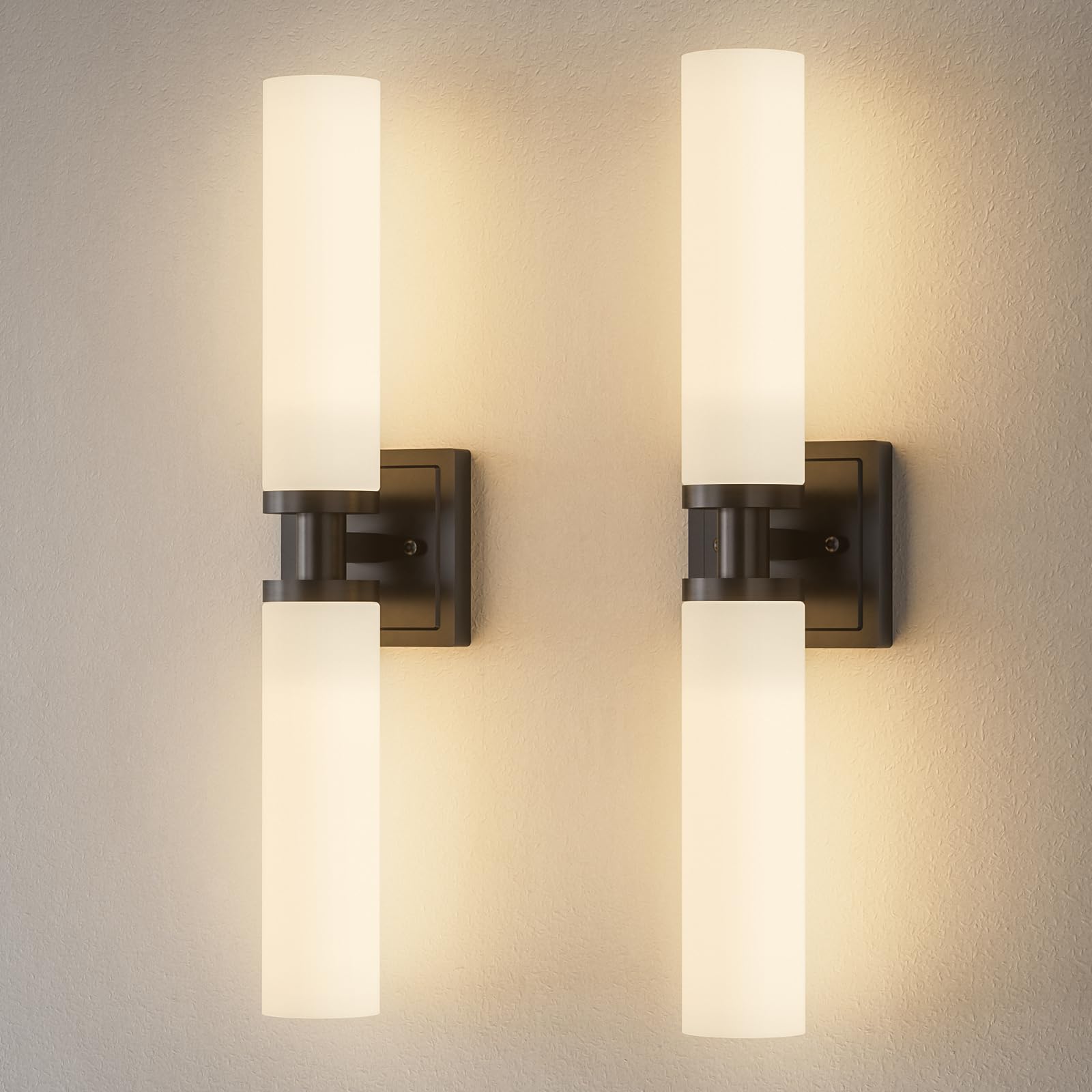 Black Wall Sconces Set of Two, Modern Bathroom Sconce with Frosted Glass, Hardwired Wall Light Fixtures for Bathroom Living Room Bedroom Hallway (Bulbs Not Included)