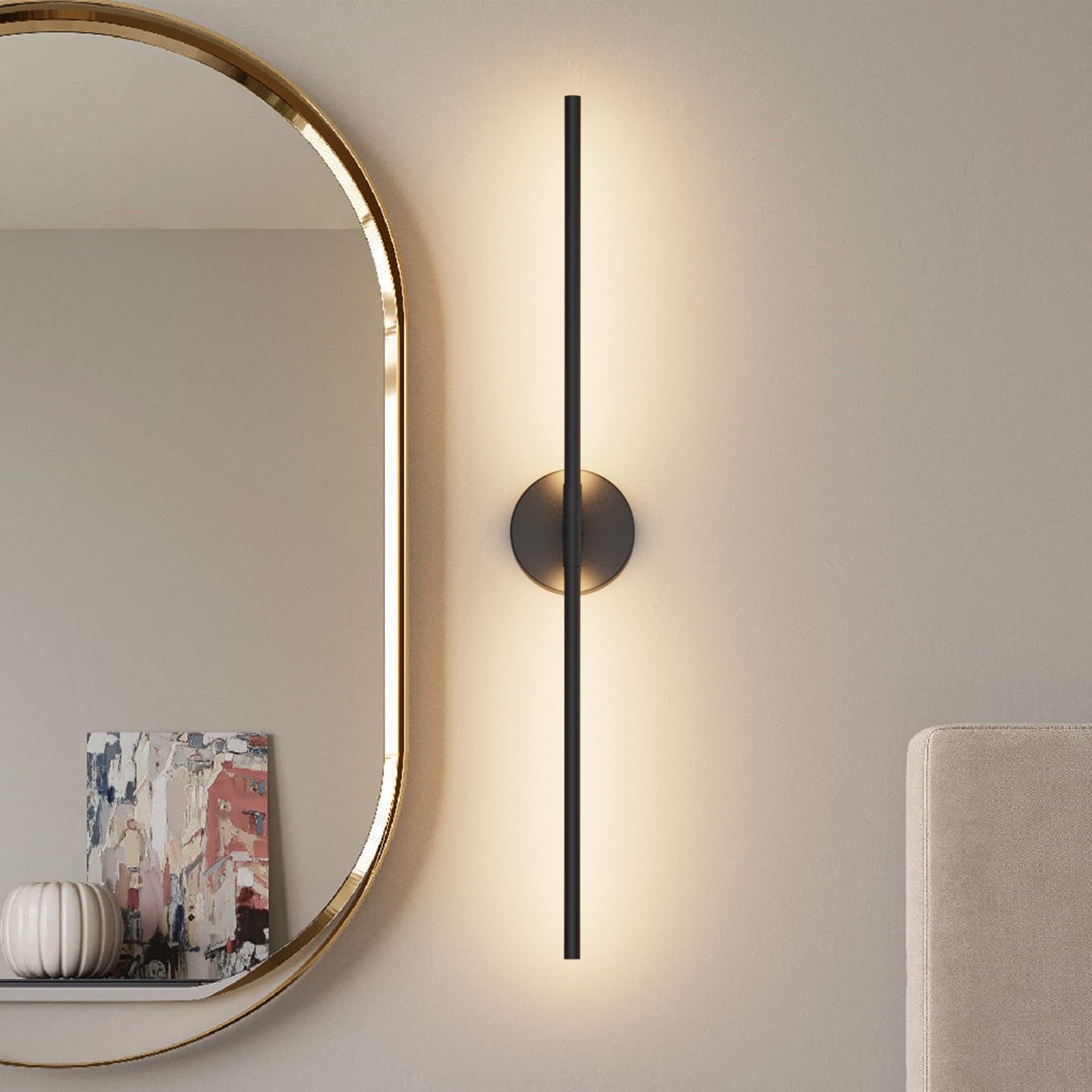 Black Wall Sconce for Bathroom 28In Hardwired Vanity Light Fixture 3000K Indoor Bathroom Sconce Over Mirror 360° Rotate for Living Room