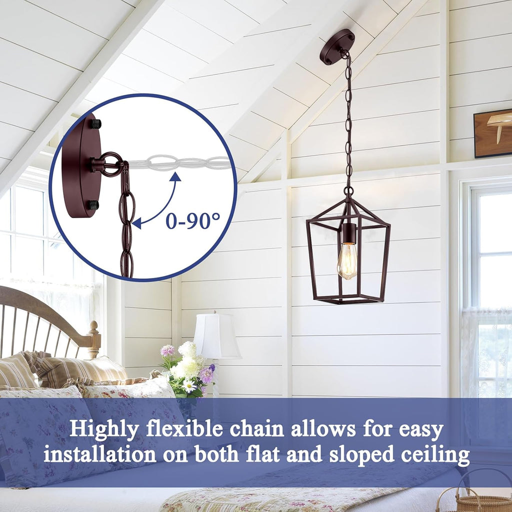 Sheetea 2-Pack Farmhouse Pendant Lights Kitchen Island, Pendant Light Fixtures Hanging Lamp for Dining Room, Modern Kitchen Pendant Lighting Over Island, Metal Cage Design, Brown