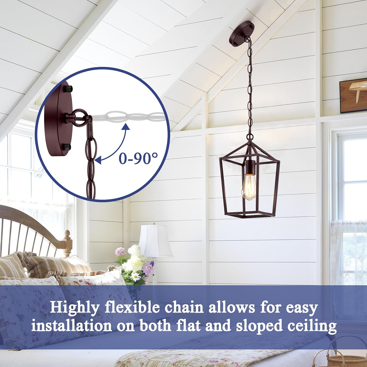 Sheetea 2-Pack Farmhouse Pendant Lights Kitchen Island, Pendant Light Fixtures Hanging Lamp for Dining Room, Modern Kitchen Pendant Lighting Over Island, Metal Cage Design, Brown