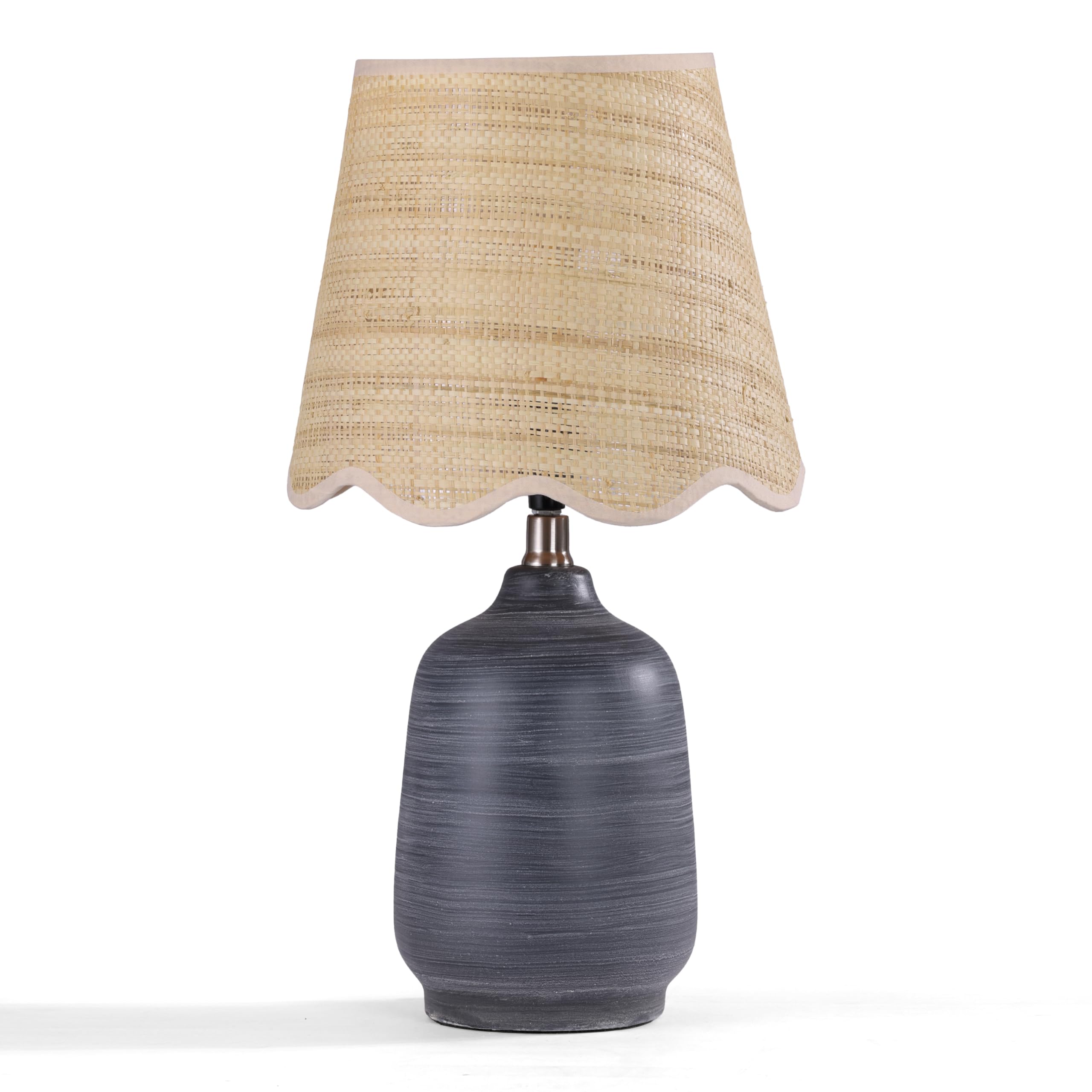 Pia Ricco 19" Modern Ceramic Table Lamp for Living Room Cream Base Desk Lamps for Bedroom Farmhouse Bedside Nightstand Lamp End Table Lamps,Beige,Rattan Shade
