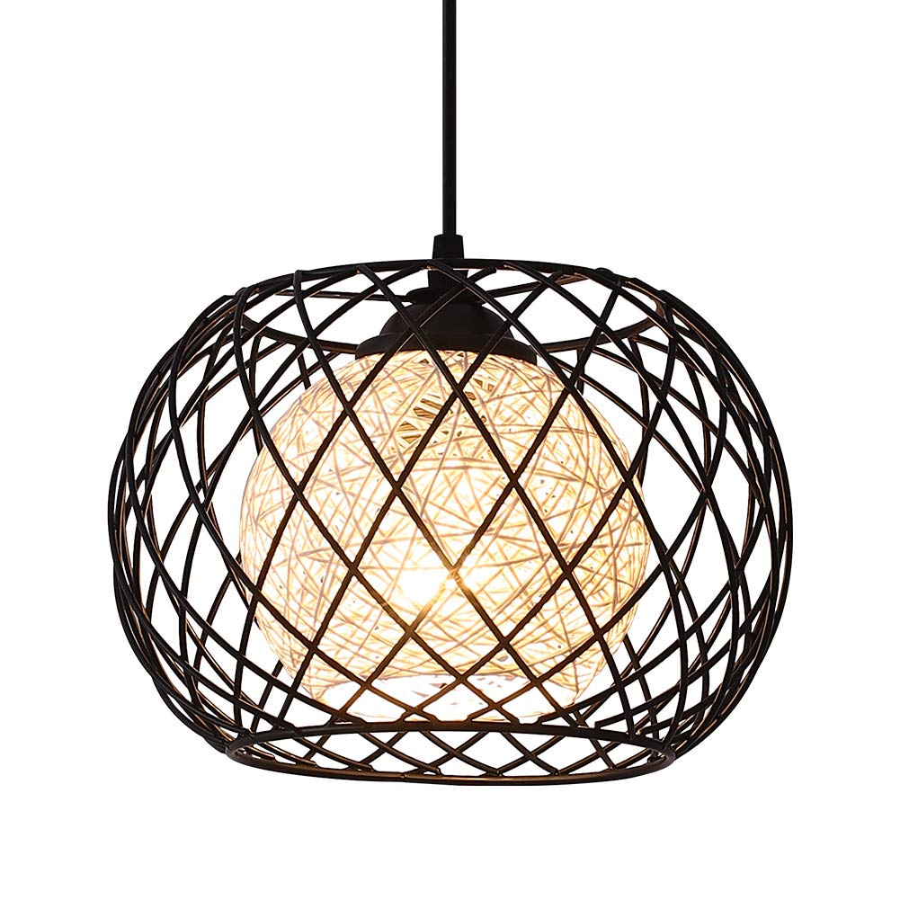 Black Farmhouse Pendant Light with Wood,Modern Wood & Metal Pendant Lighting,Adjustable Height Hanging Ceiling Light Fixture for Kitchen Island Dining Room Bedroom Hallway