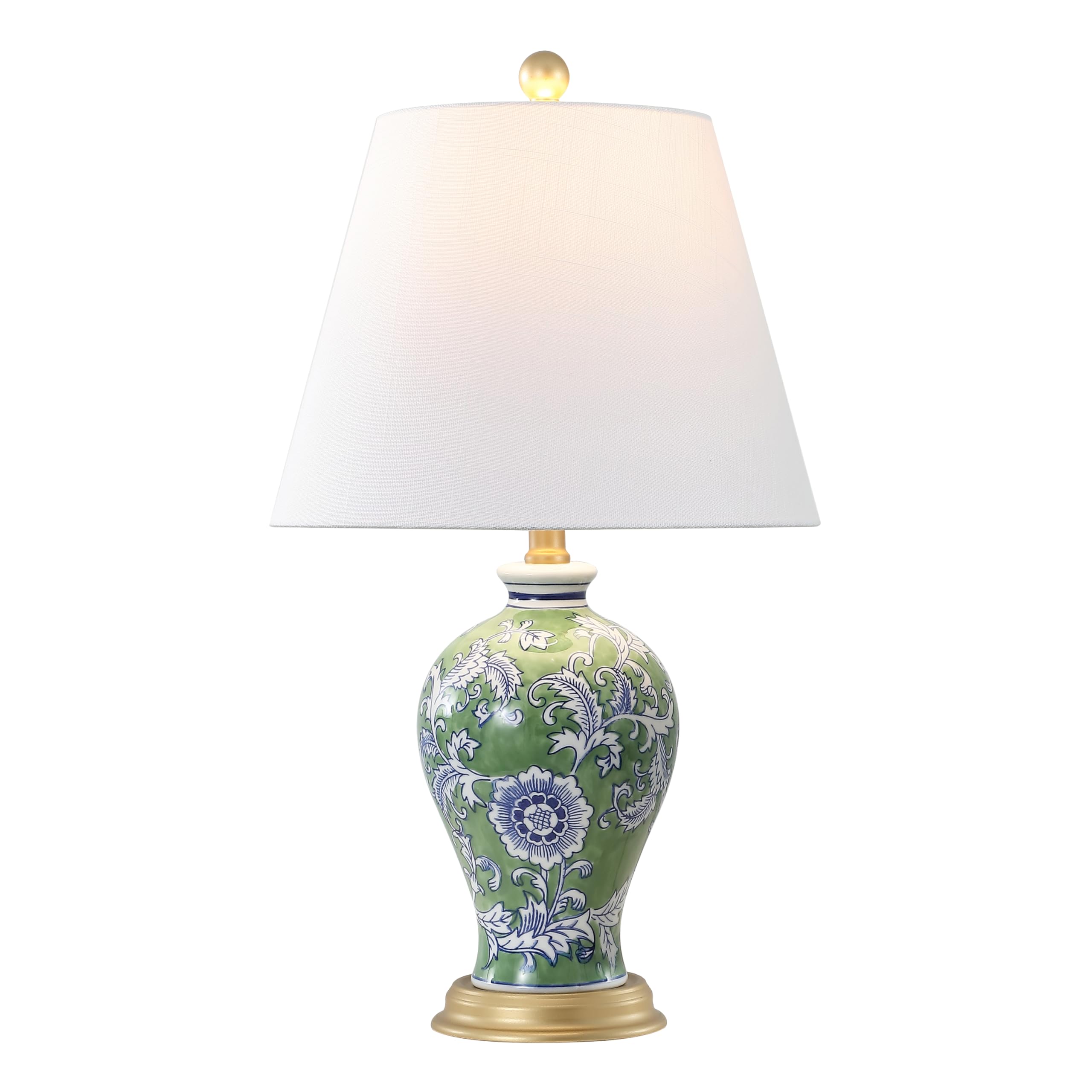 JONATHAN Y 24" Multi-Colored/Gold French Country Ceramic Floral Urn Table Lamp, White Linen Shade, Chinoiserie Ginger Jar Bedside Lamp for Living Room Bedroom, LED Bulb JYL3009A