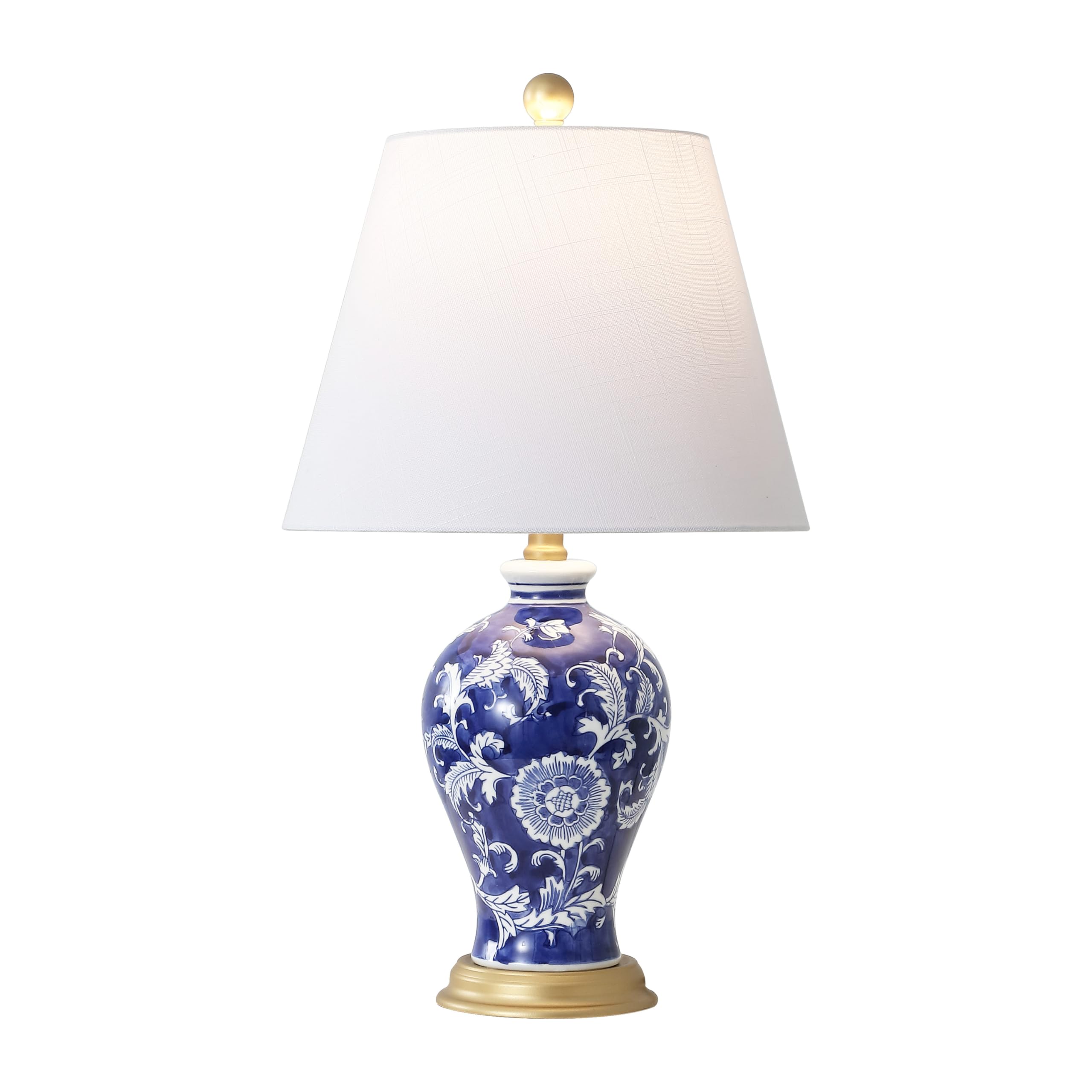 JONATHAN Y 24" Multi-Colored/Gold French Country Ceramic Floral Urn Table Lamp, White Linen Shade, Chinoiserie Ginger Jar Bedside Lamp for Living Room Bedroom, LED Bulb JYL3009A