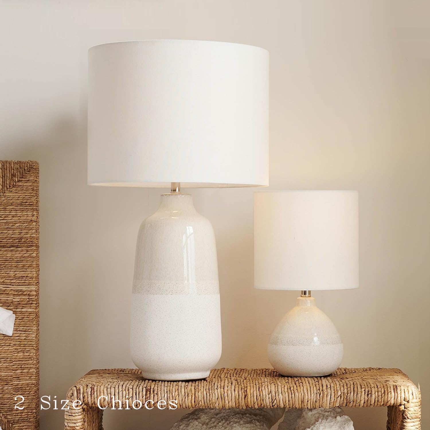 Set of 2 Ceramic Table Lamp for Bedroom, Small Table Lamp White Farmhouse Rustic Lamp Set Bedside Table Lamps for Nightstand Side Table Lamps for Living Room, 13.7IN