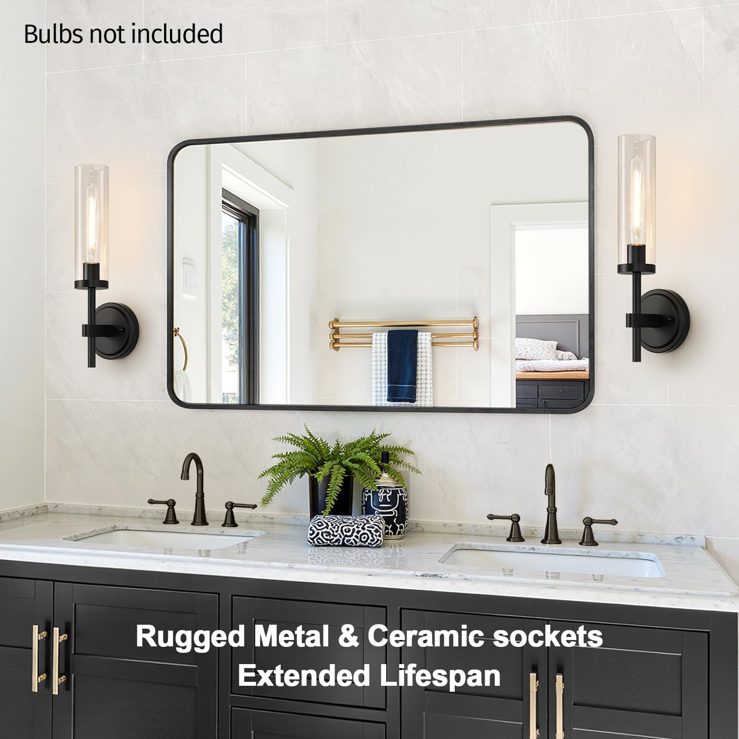 Hardwired Wall Sconces Set of Two, Matte Black Bathroom Sconces with Clear Glass, Modern Wall Light Fixtures for Bathroom Mirror Vanity, Living Room, Bedroom, Hallway, Stairway, Cabinet, Foyer