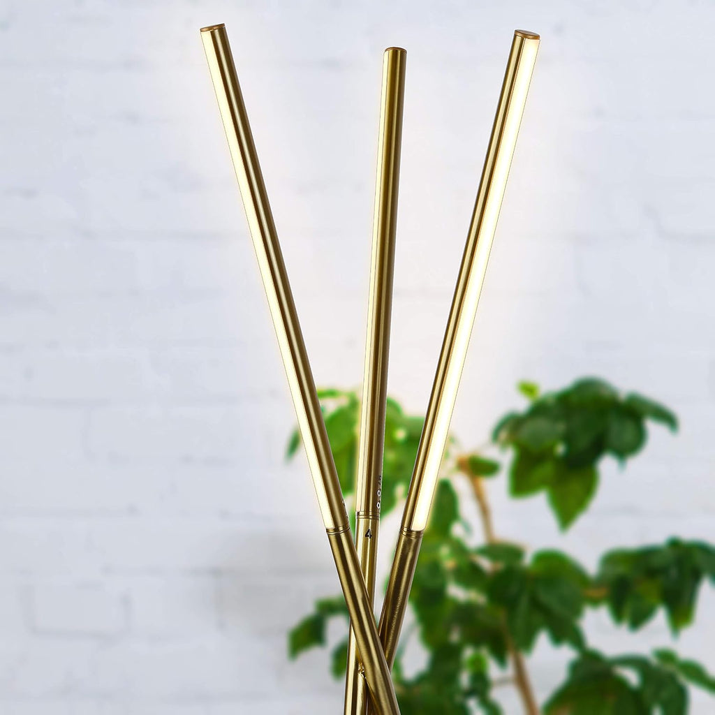 Brightech Stix Dimmable Gold Antique Brass LED Tripod Floor Lamp with 3 Lights, Modern Contemporary Standing Light for Living Room Bedroom Office