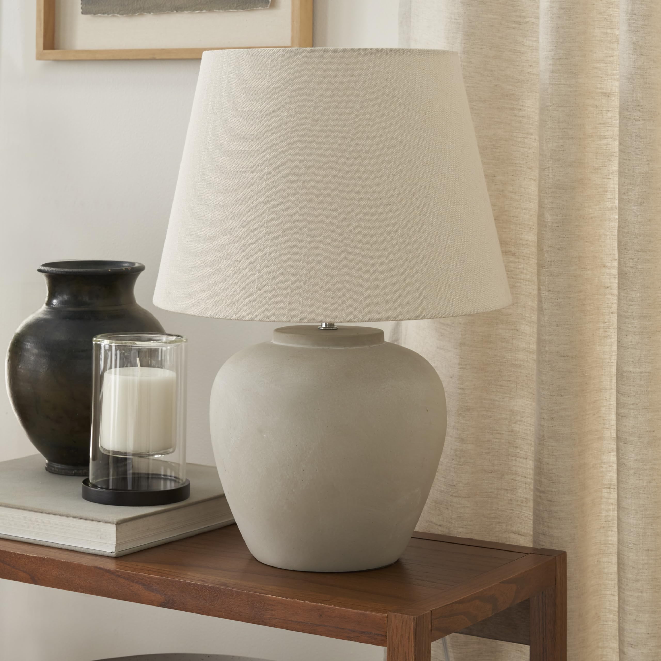 Nourison Home 20" Rustic Terracotta Ceramic Table Lamp with Fabric Shade, Bedside Nightstand Lamp for Bedroom, Living Room, Entryway