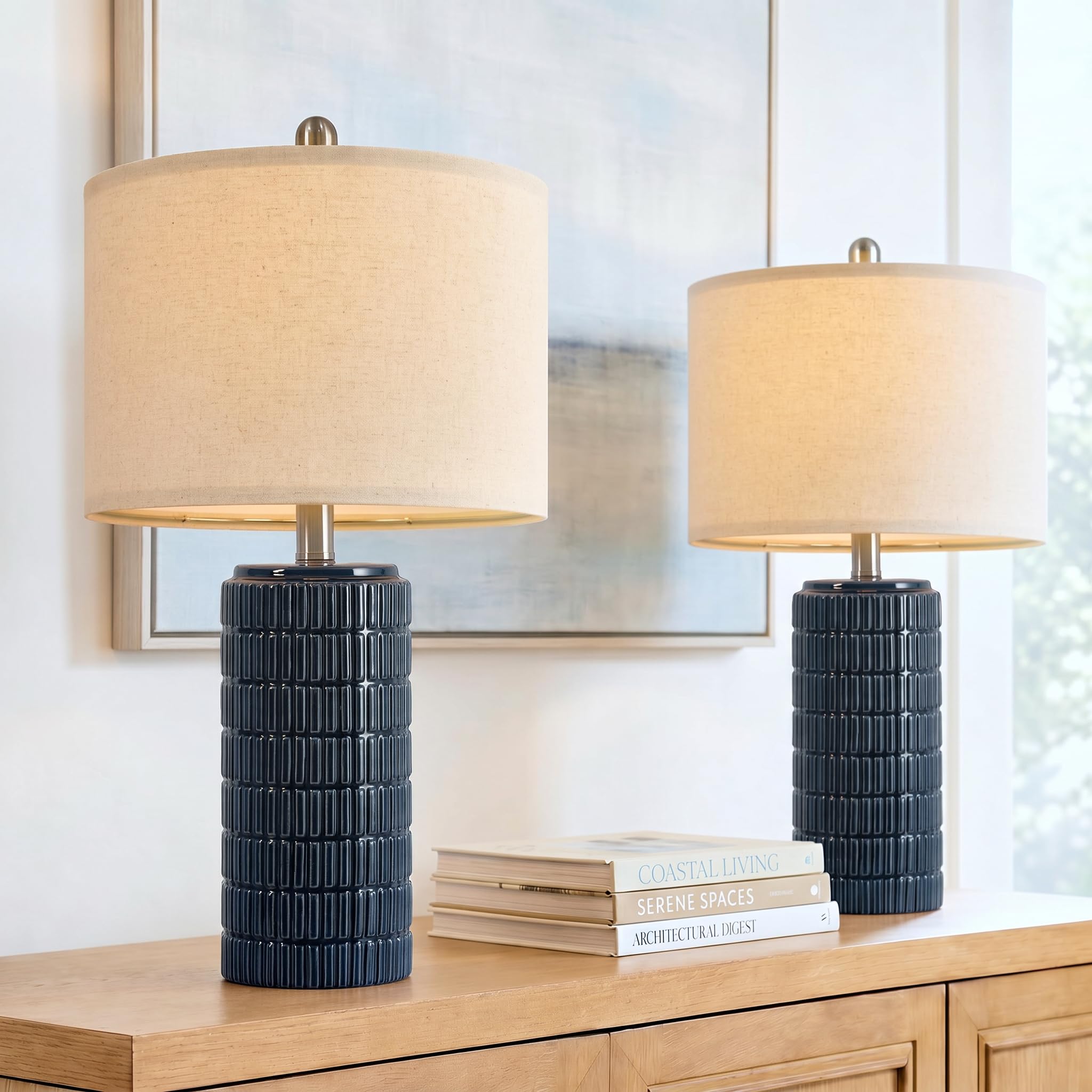 PoKat 23" Modern Ceramic Table Lamp Set of 2 for Living Room White Desk Lamps for Bedroom Farmhouse Bedside Nightstand Lamp House Warming Gifts New Home Decor End Table Lamps Gifts for Women Mom Beige