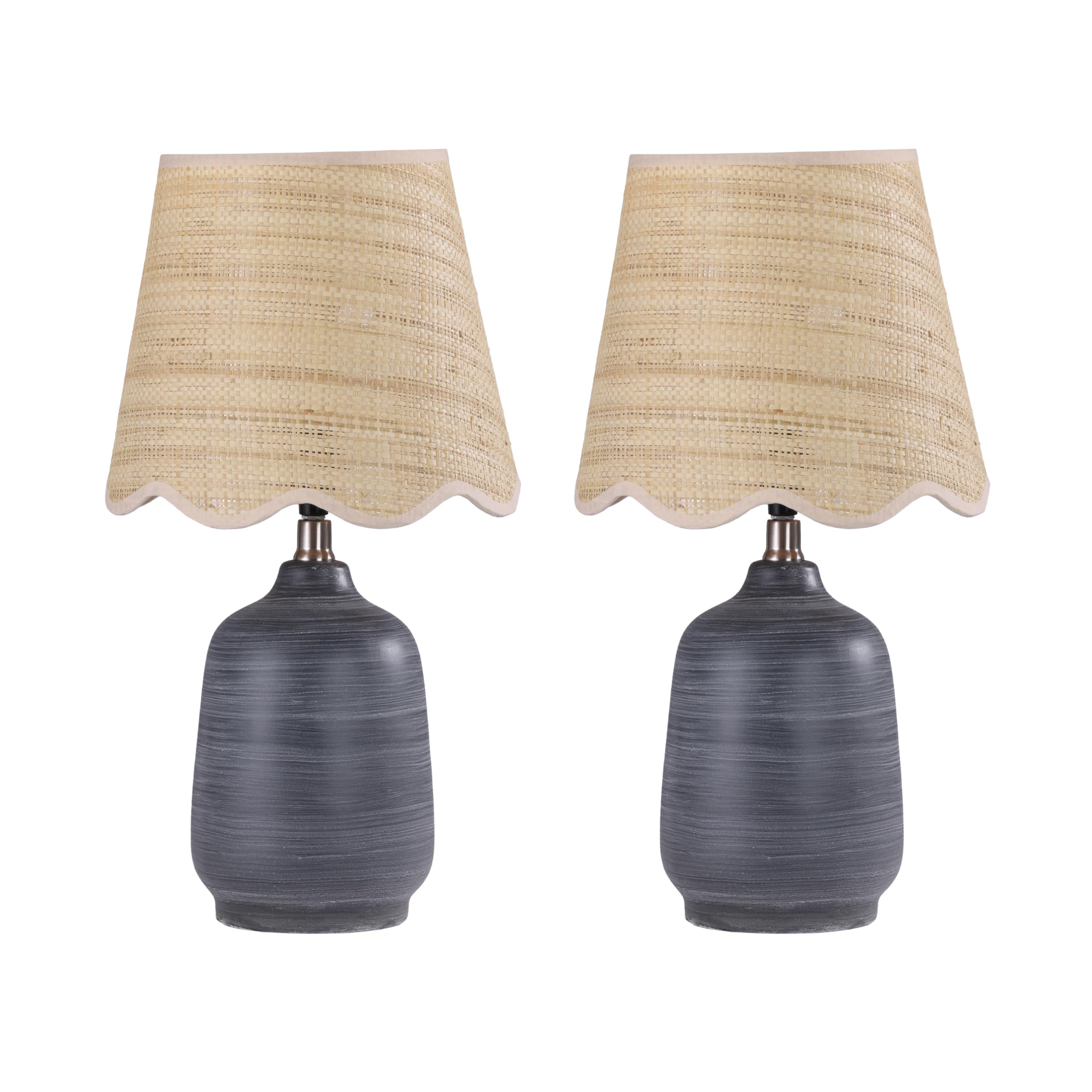 Pia Ricco 19" Modern Ceramic Table Lamp for Living Room Cream Base Desk Lamps for Bedroom Farmhouse Bedside Nightstand Lamp End Table Lamps,Beige,Rattan Shade