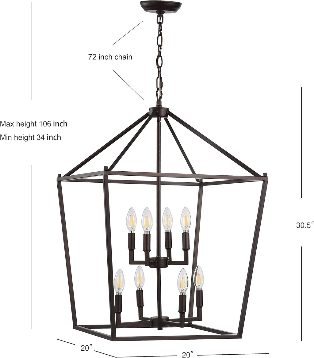 JONATHAN Y 20" Oil Rubbed Bronze Lantern Pendant Light, 8-Light Pagoda Style Metal Cage Farmhouse Hanging Ceiling Fixture for Kitchen Island, LED Bulb Included (JYL7438A)
