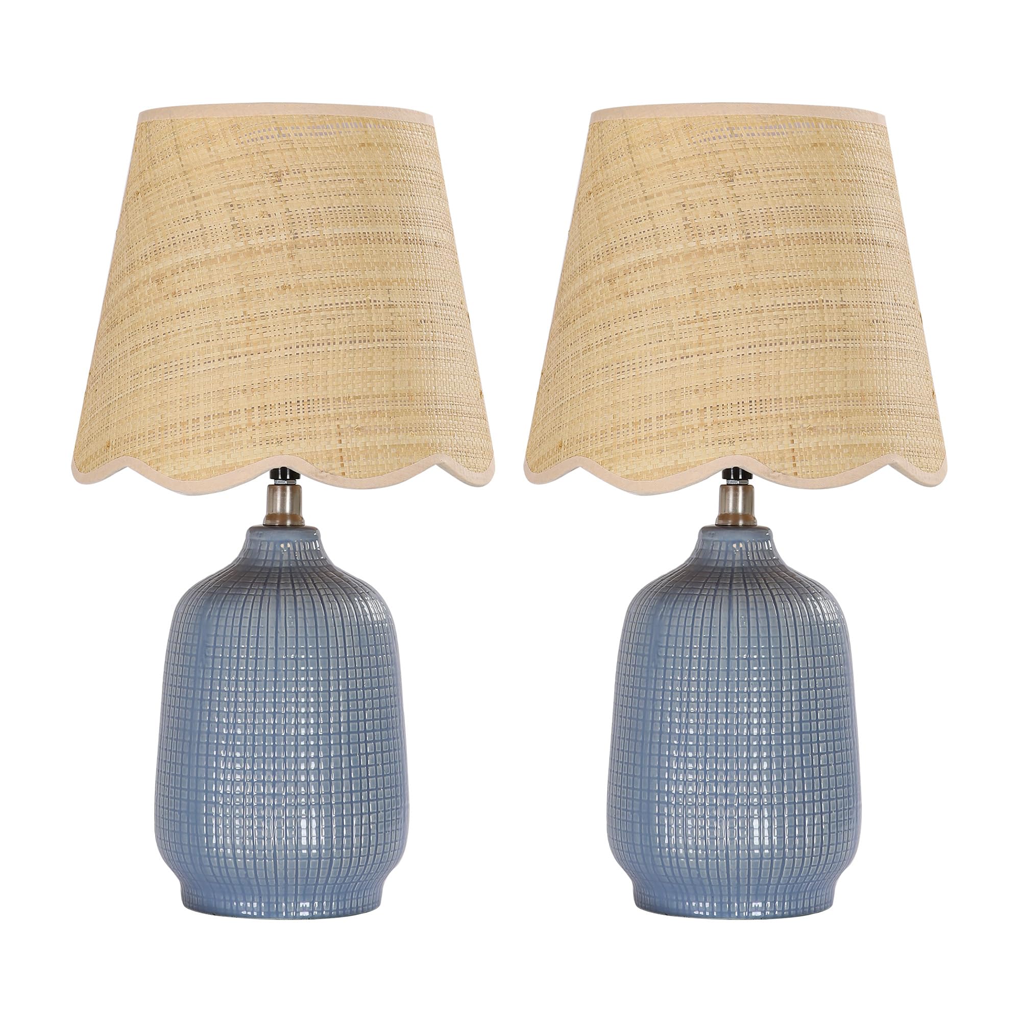 Pia Ricco 19" Modern Ceramic Table Lamp for Living Room Cream Base Desk Lamps for Bedroom Farmhouse Bedside Nightstand Lamp End Table Lamps,Beige,Rattan Shade